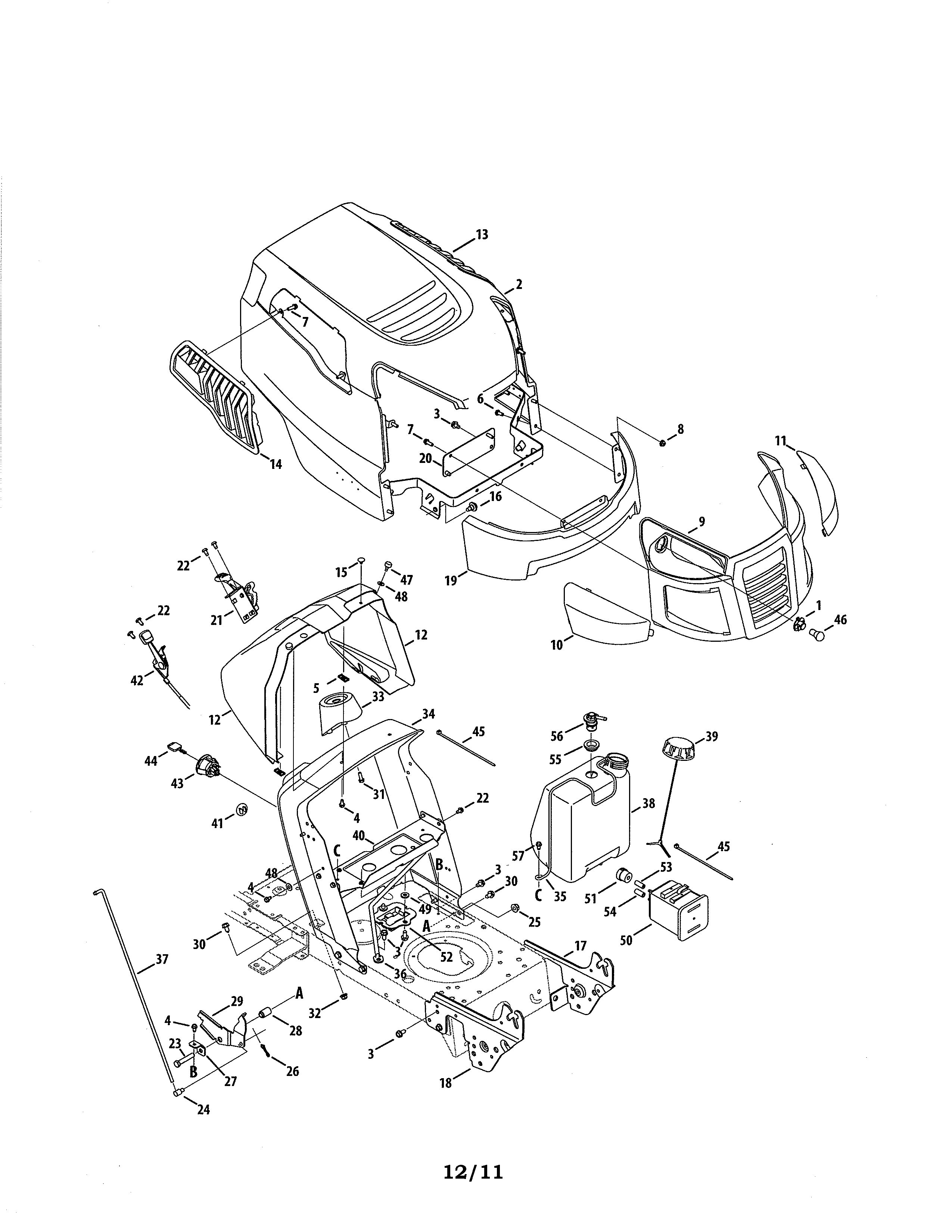 MTD 13AN77SS299 bumper/hood diagram