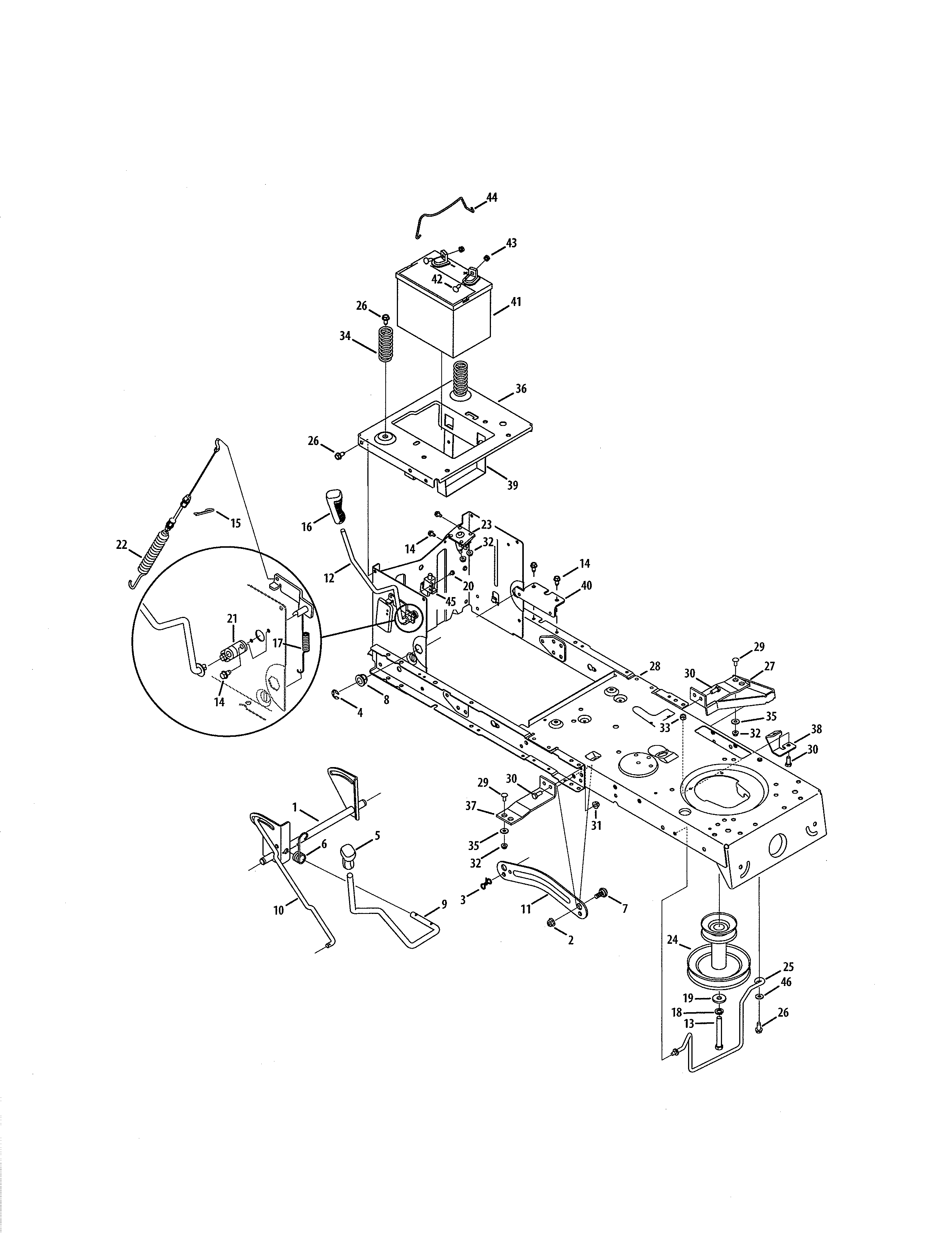 MTD 13AN77SS299 battery/frame diagram