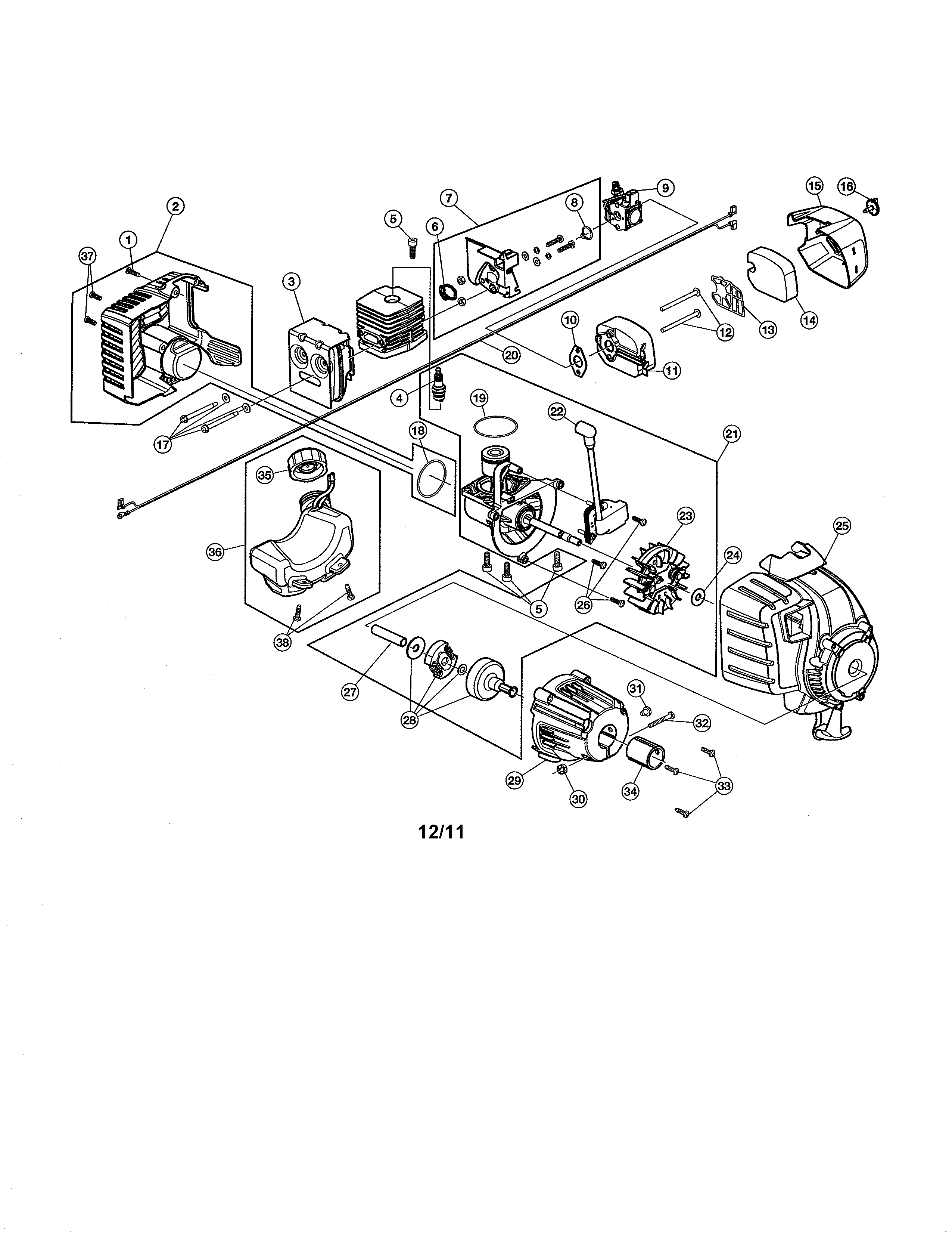 MTD 21AK125G799 shortblock/fuel tank diagram
