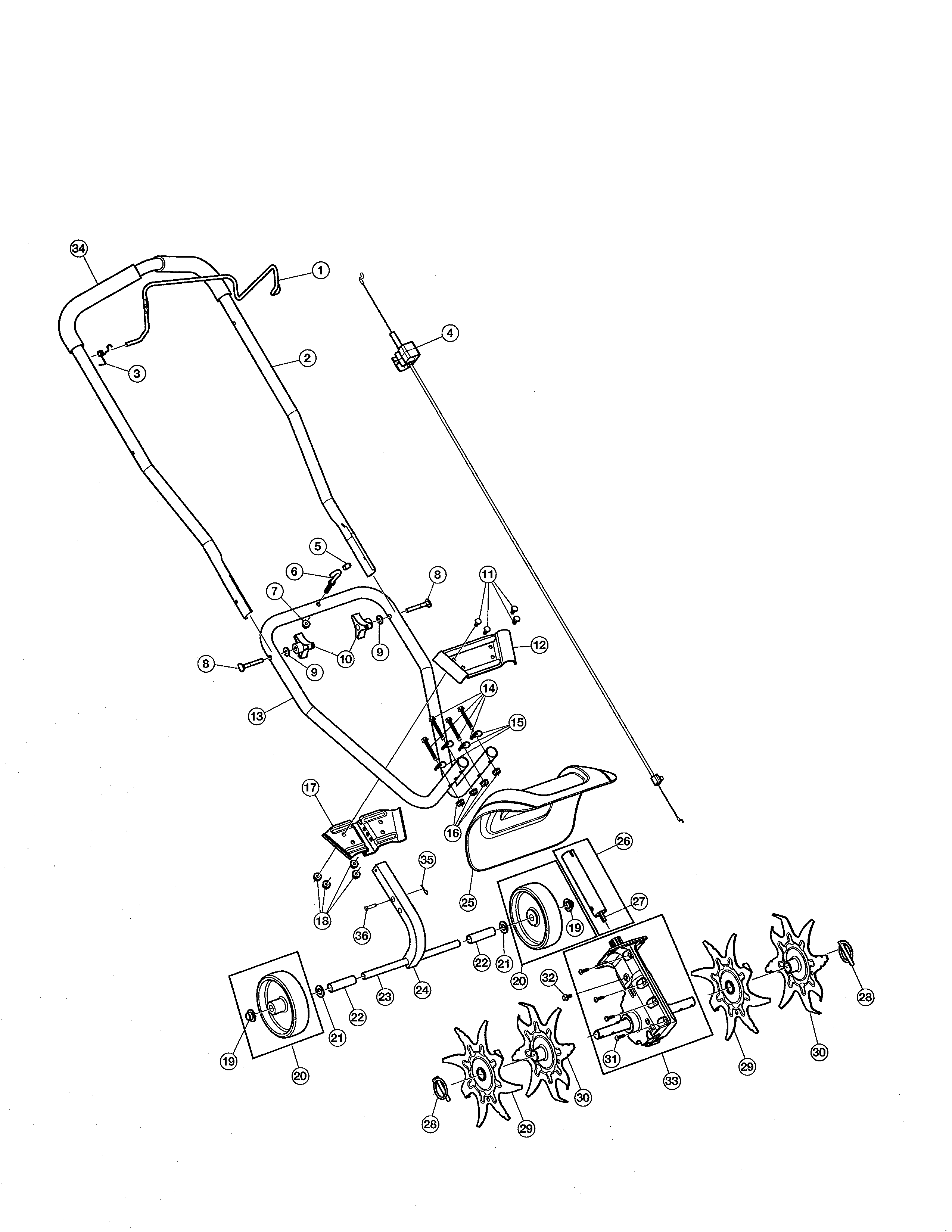 MTD 21AK125G799 shield/tines/handle diagram