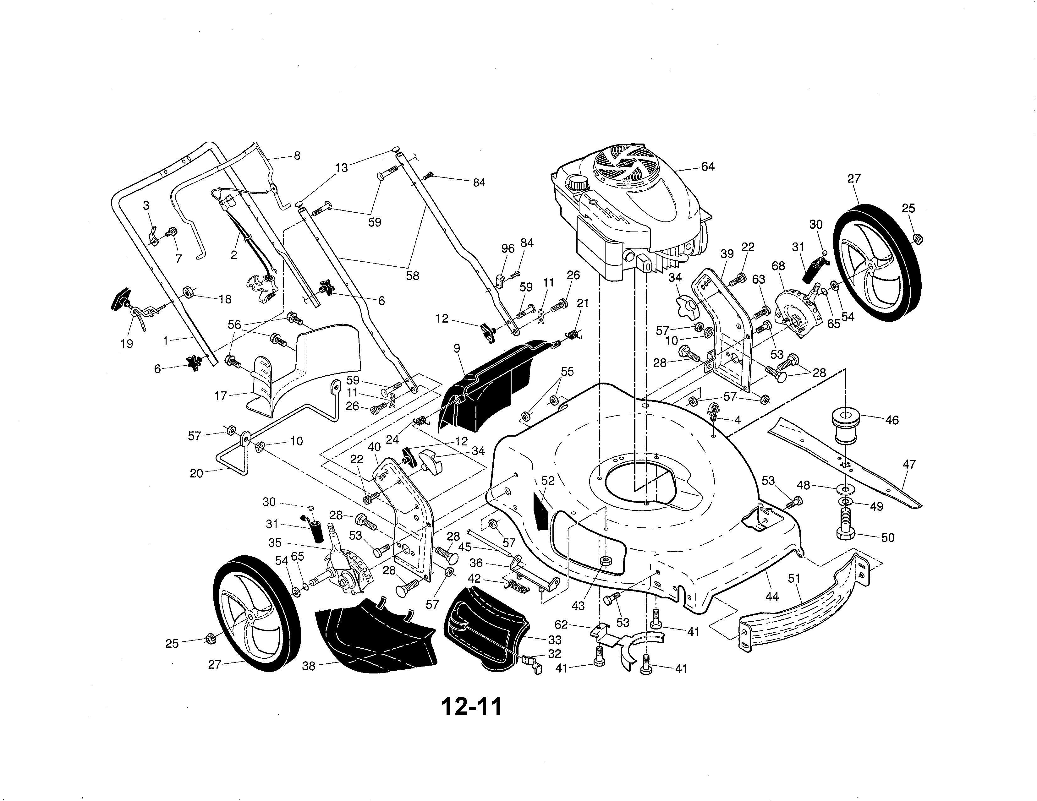 Craftsman 917254591 engine/housing/handle diagram