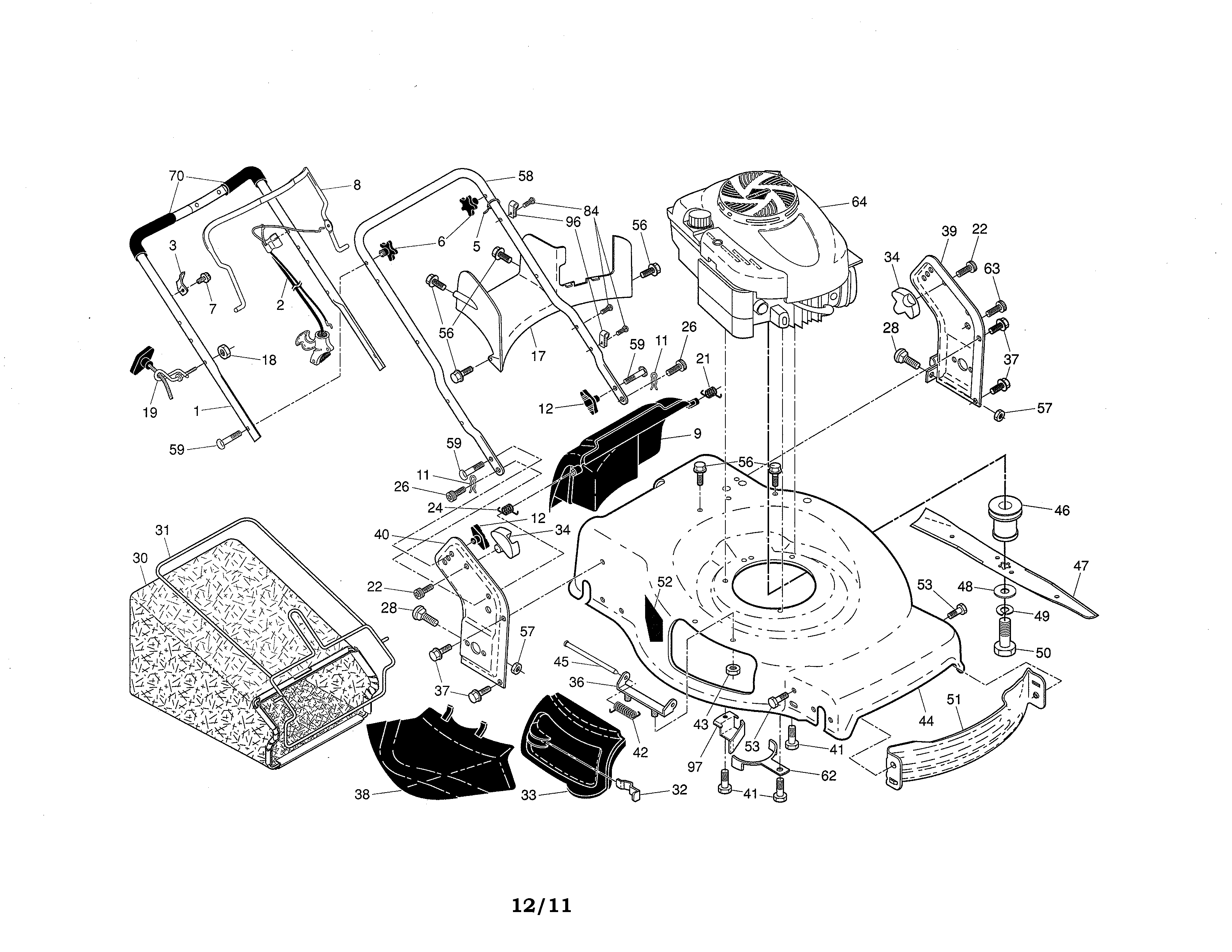 Craftsman 917255502 engine/housing/handle diagram