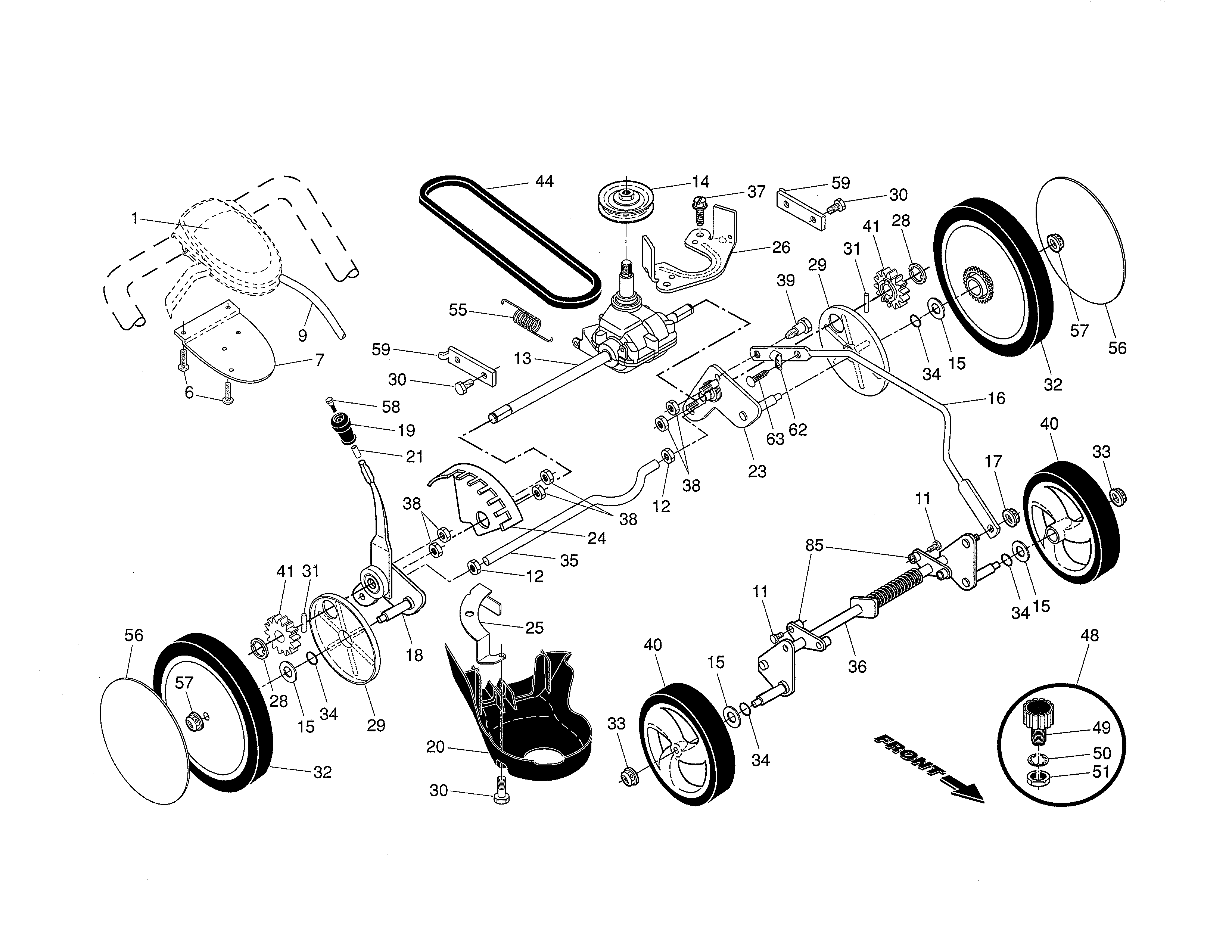 Craftsman 917255502 drive control/gear case/wheels diagram