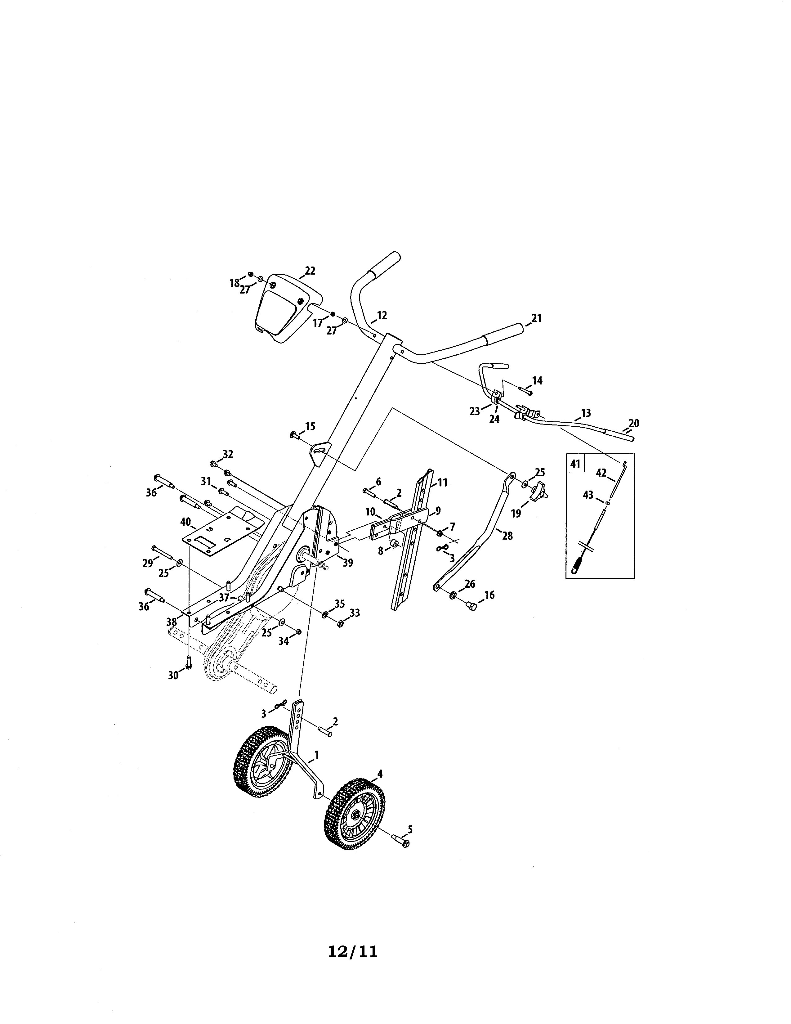 MTD 21A34M5099 handle/wheels diagram