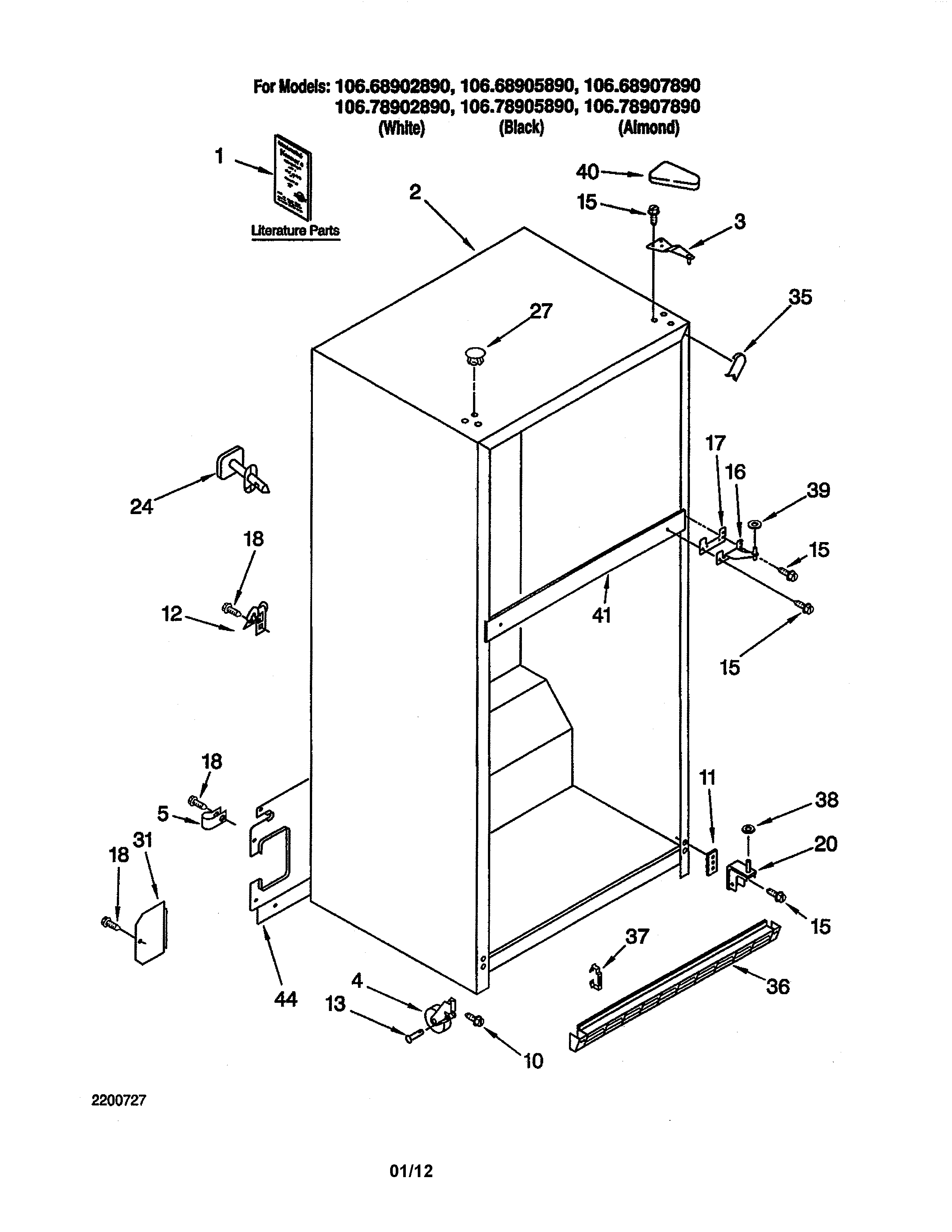 Kenmore 10678905890 cabinet diagram