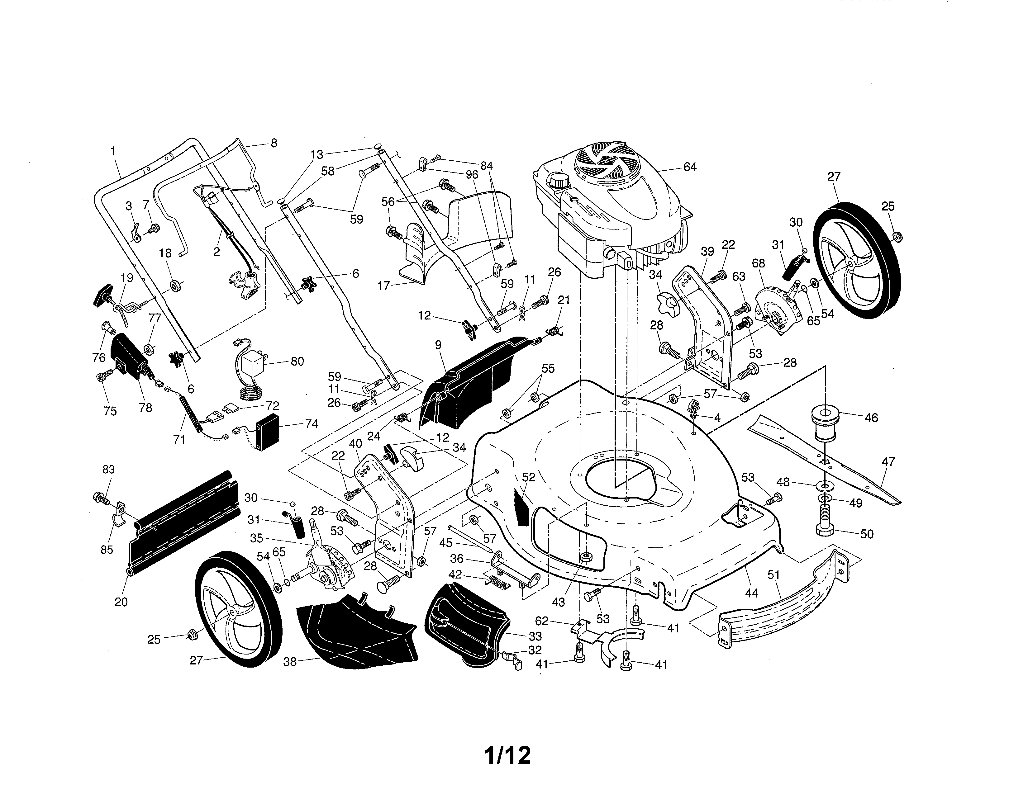 Craftsman 917370440 engine/housing/handle diagram