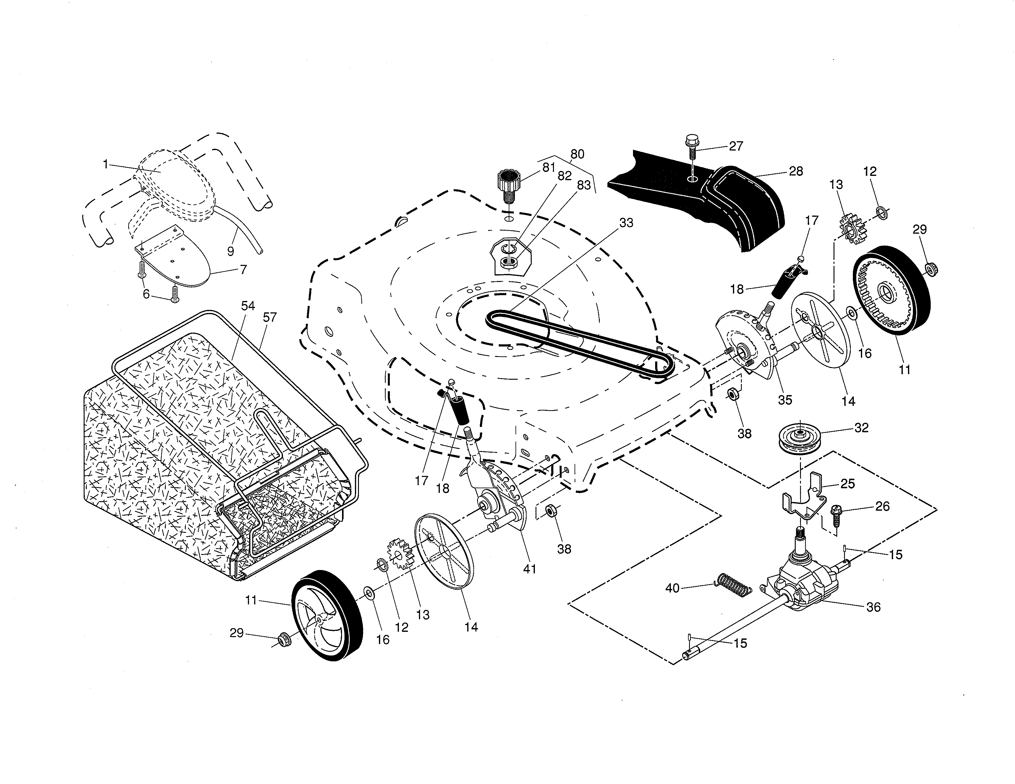 Craftsman 917370440 drive control/gear case/wheels diagram