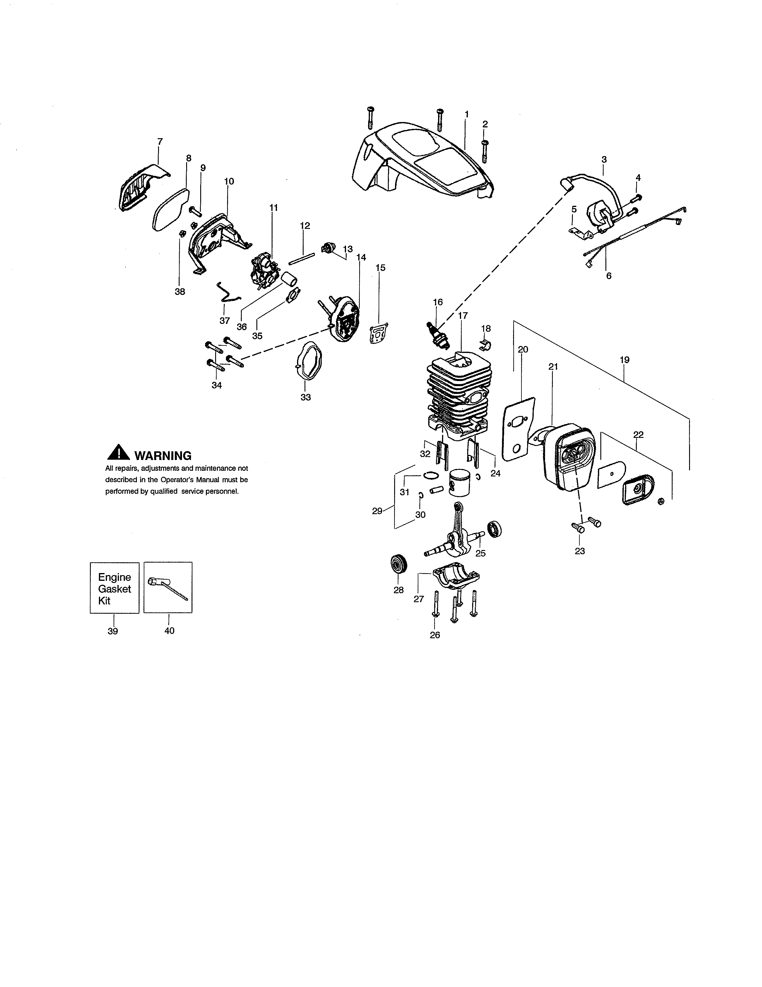 Poulan P3818 TYPE 1 shield/cylinder/crankshaft diagram