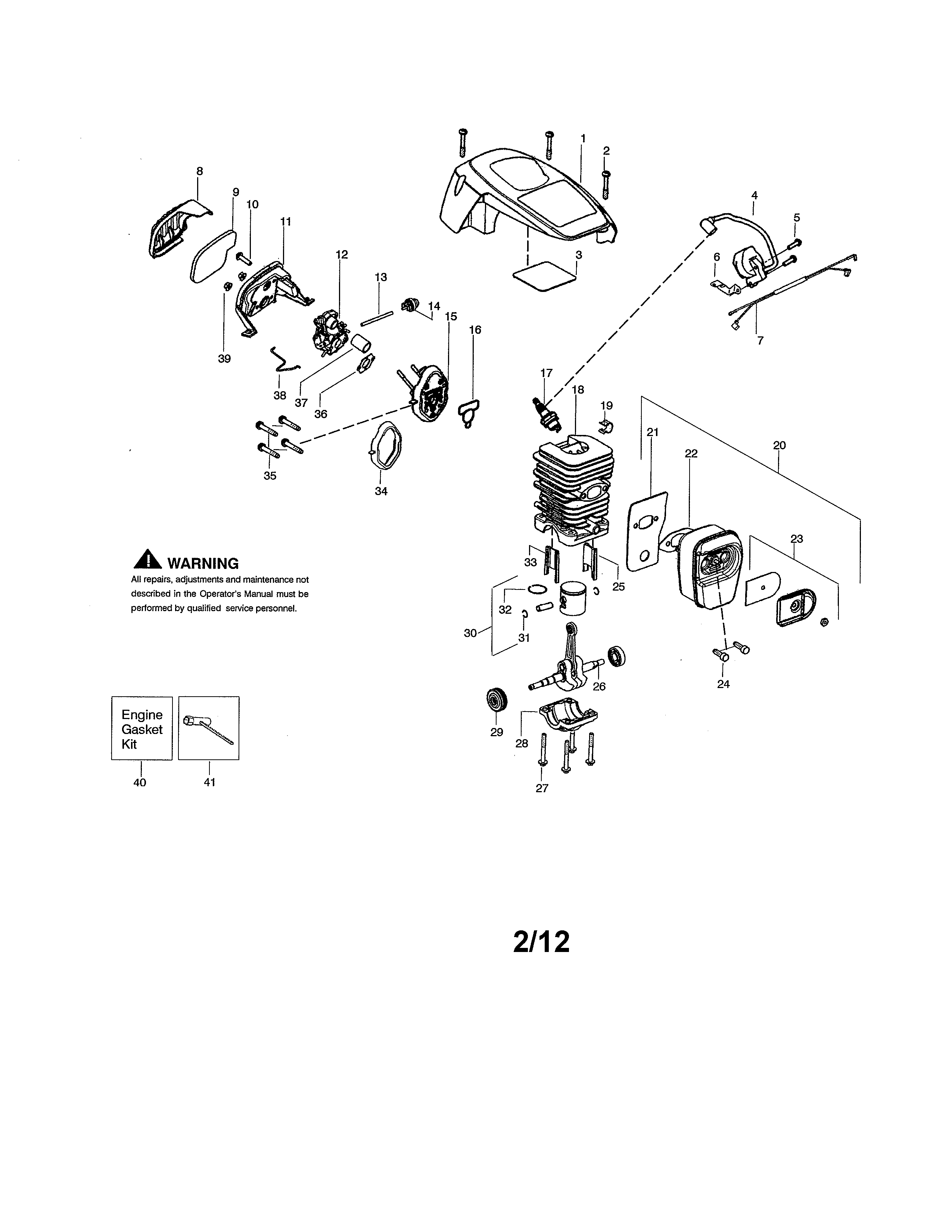 Poulan P3416 TYPE 1 cylinder/shield/crankshaft diagram