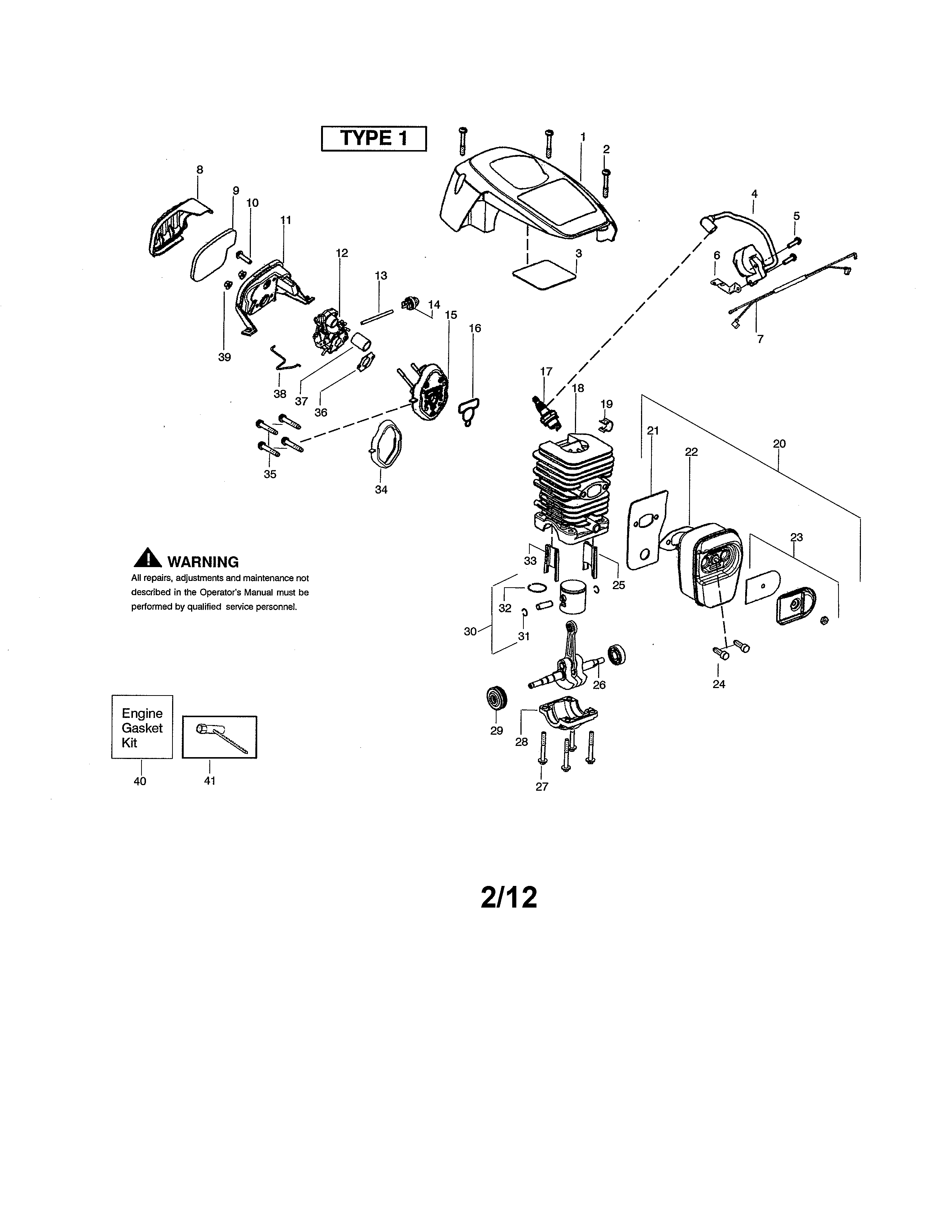 Poulan PP4218 TYPE 1 shield/cylinder/crankshaft diagram