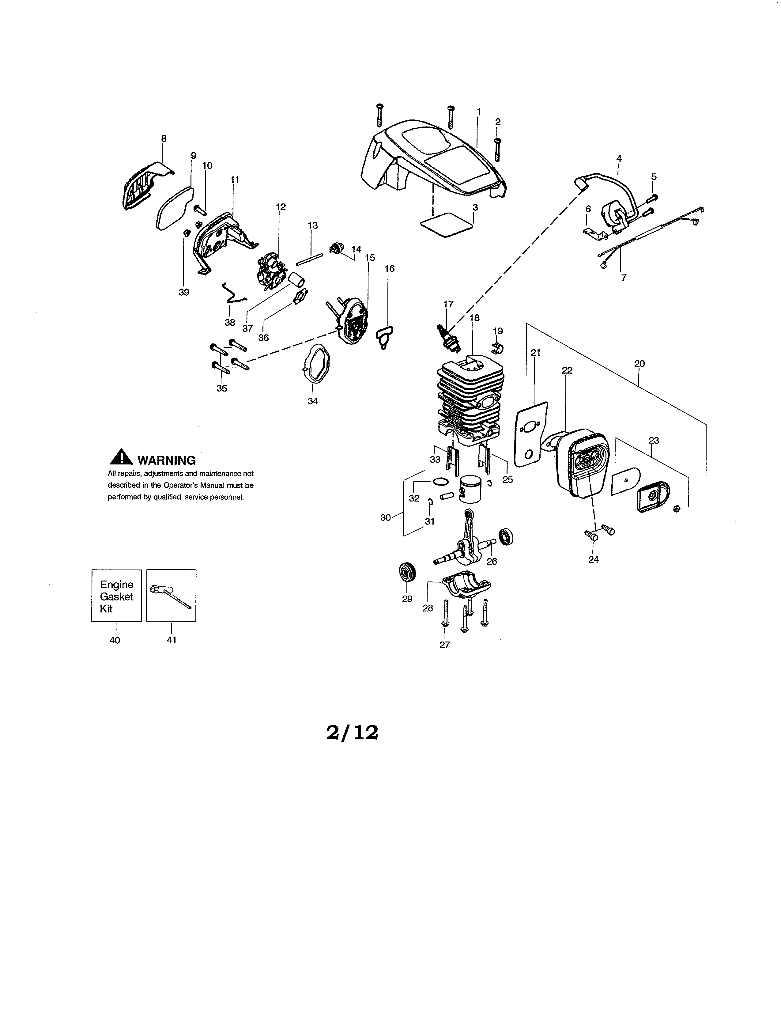 Poulan P4018WT TYPE 1 cylinder/shield/crankshaft diagram