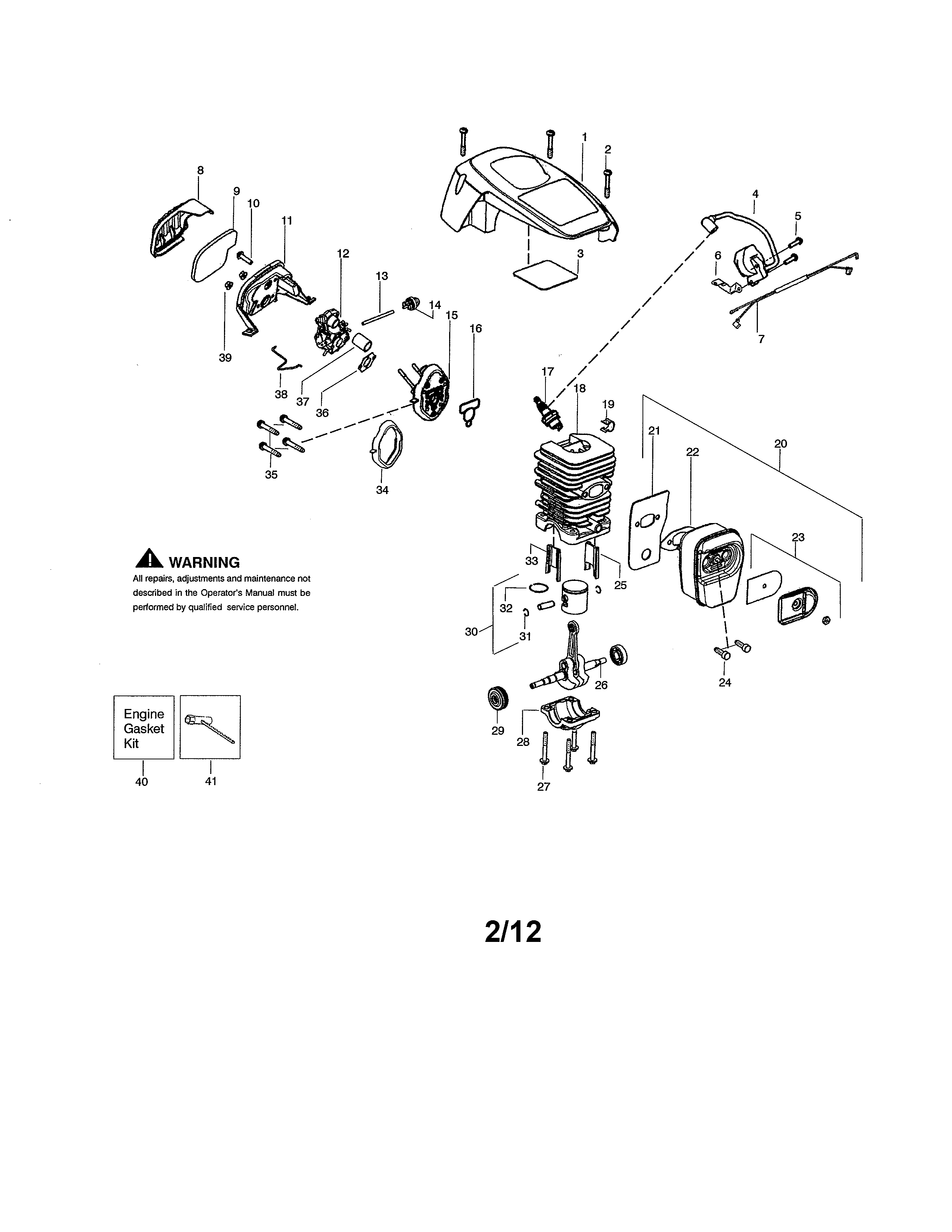 Poulan P3314WS TYPE 1 cylinder/shield/crankshaft diagram