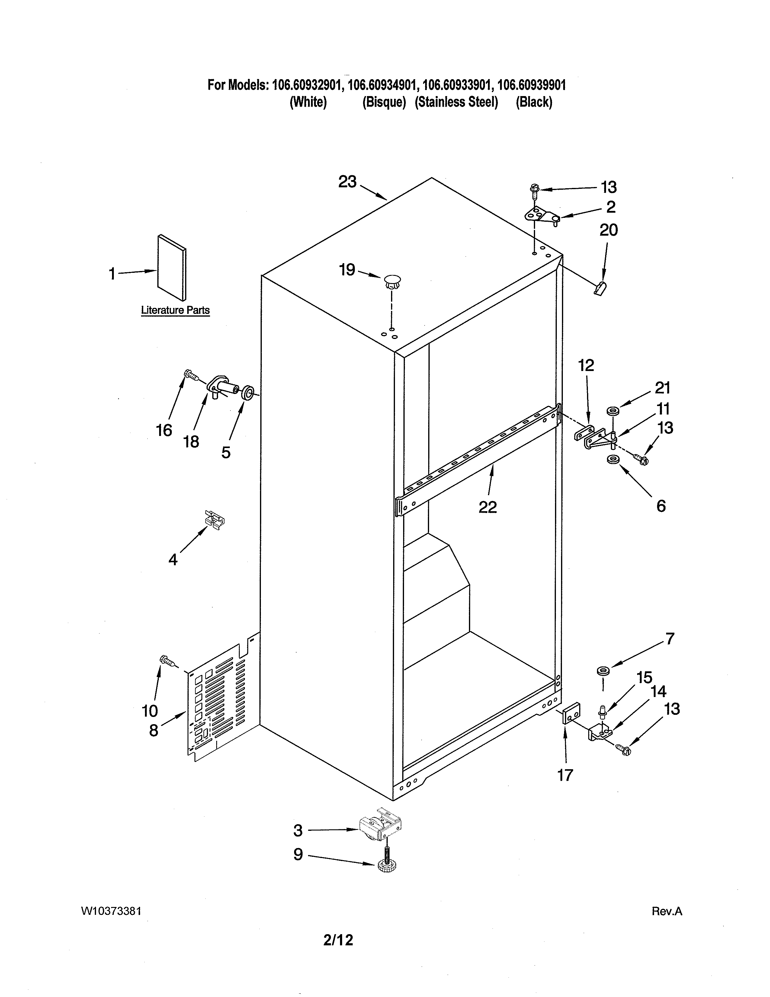 Kenmore 10660934901 cabinet diagram