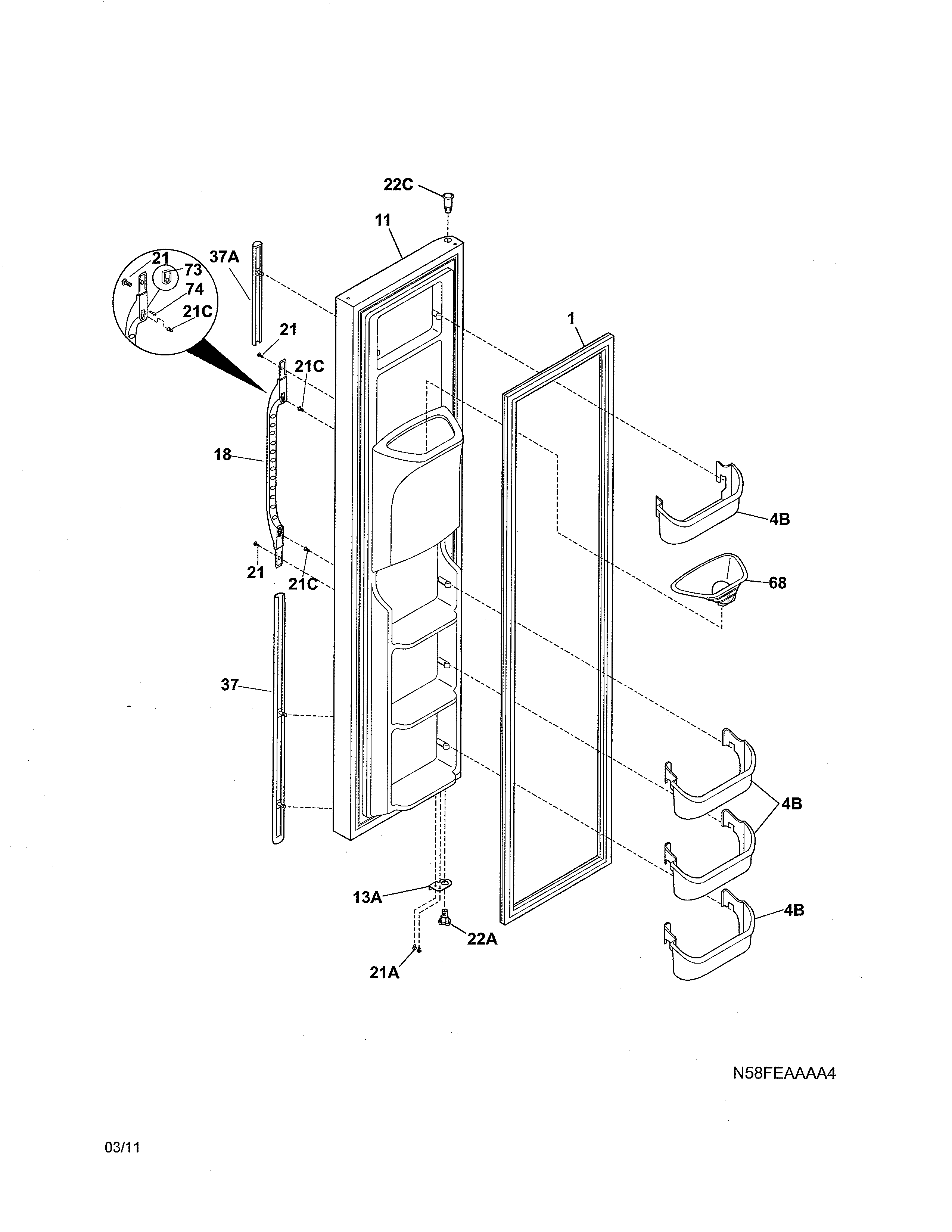 Kenmore 25344352403 freezer door diagram