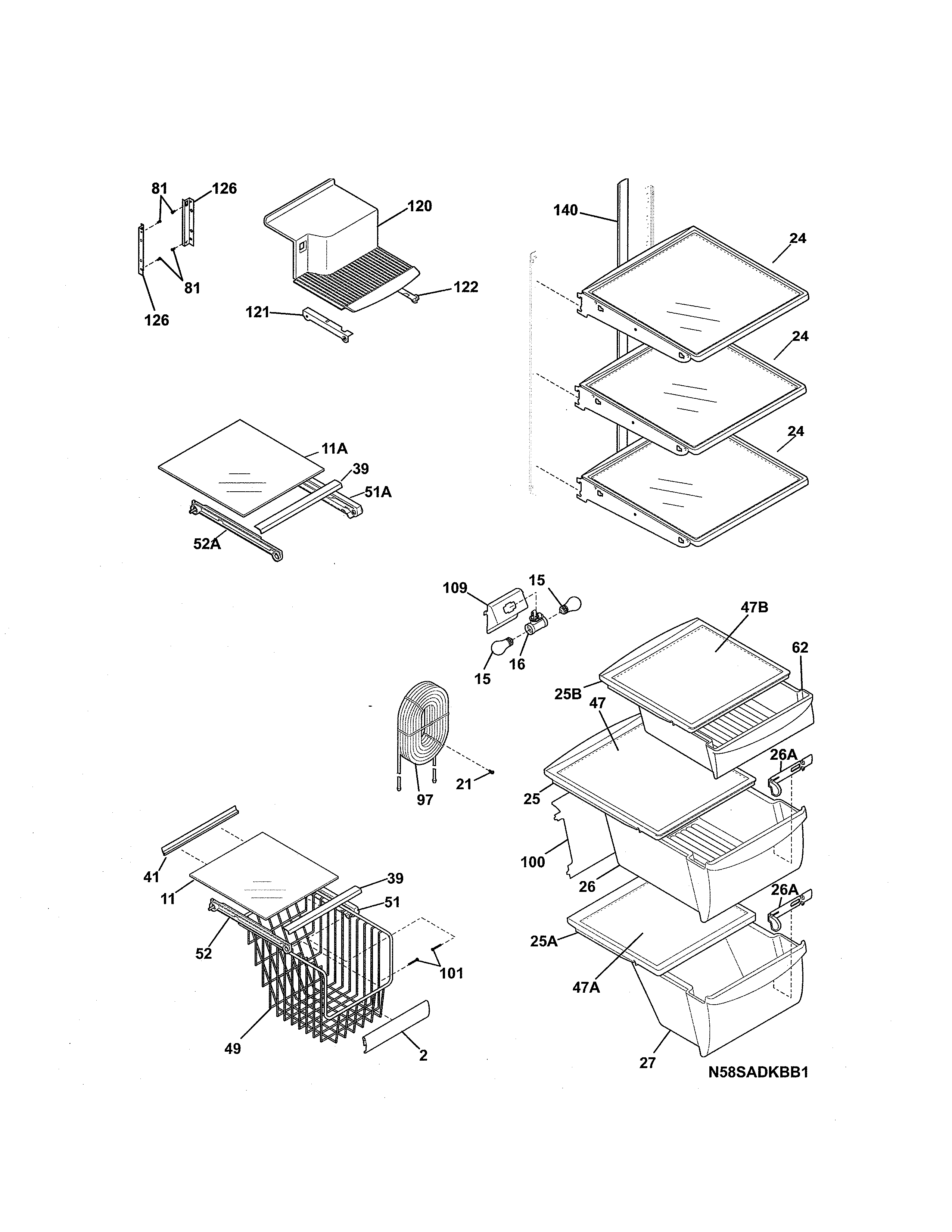 Kenmore 25344352403 shelves diagram