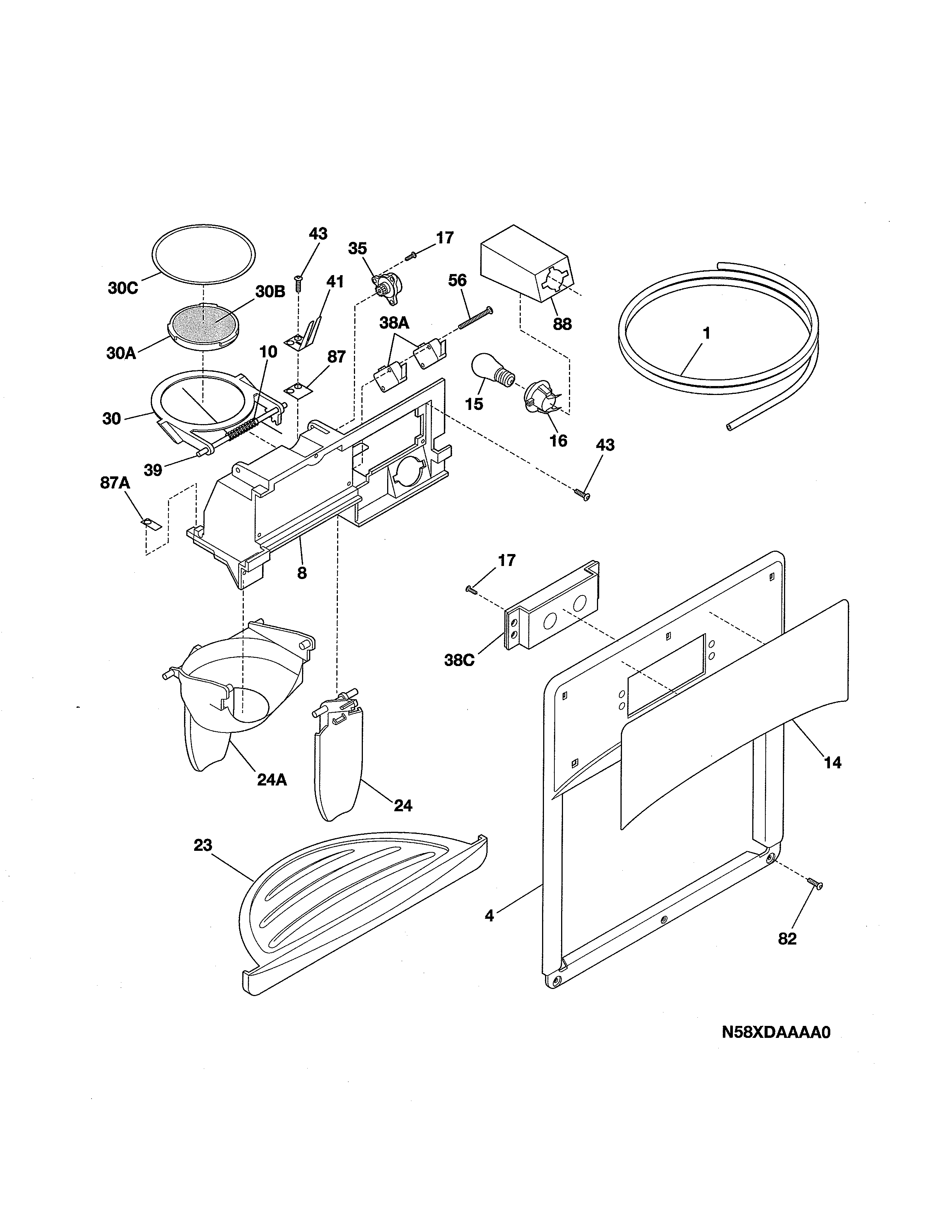 Kenmore 25344352403 ice & water dispenser diagram