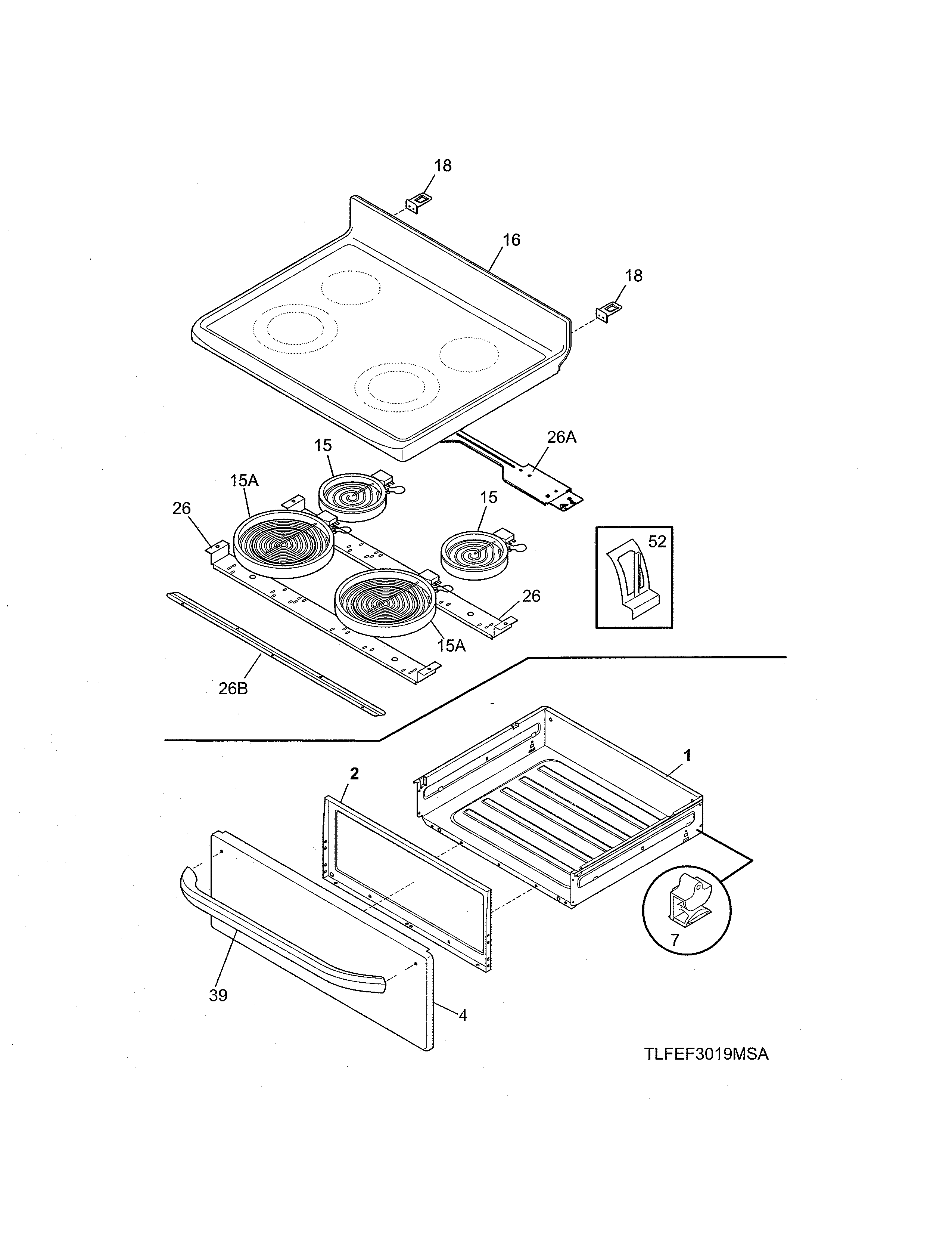 Frigidaire LFEF3019MSD top/drawer diagram