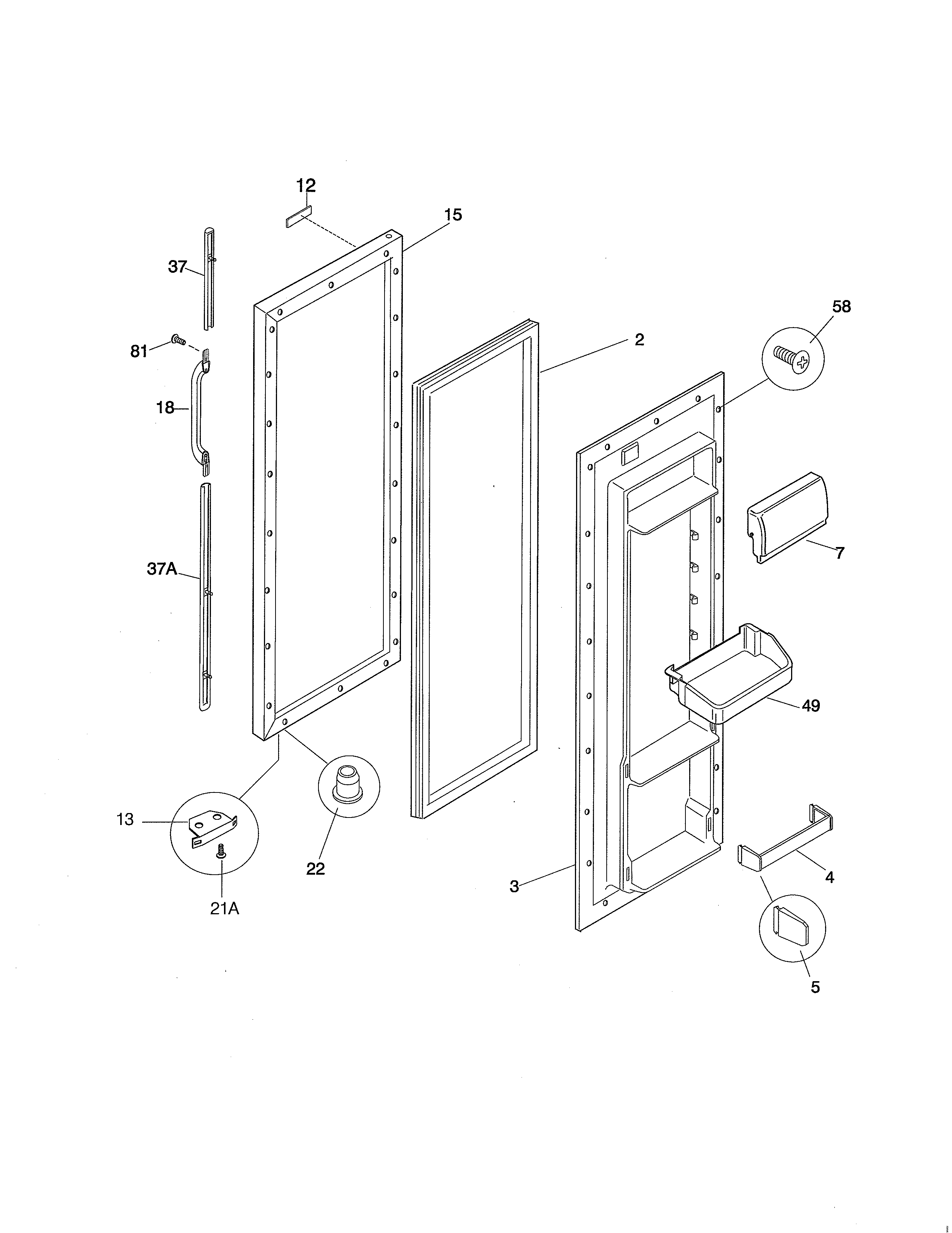 Tappan TRS20WRHD4 refrigerator door diagram