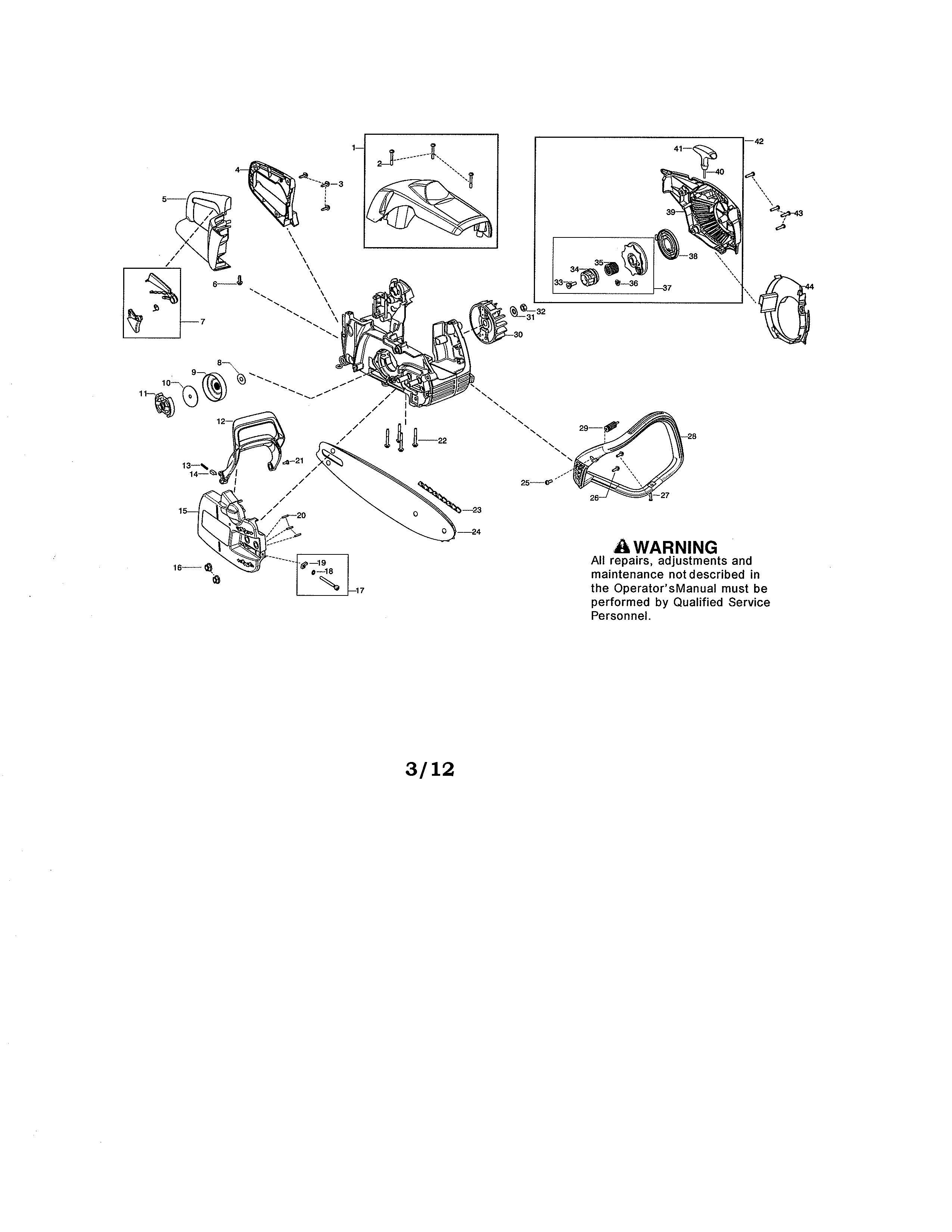 Poulan GZ380 shield/handle/fan housing diagram