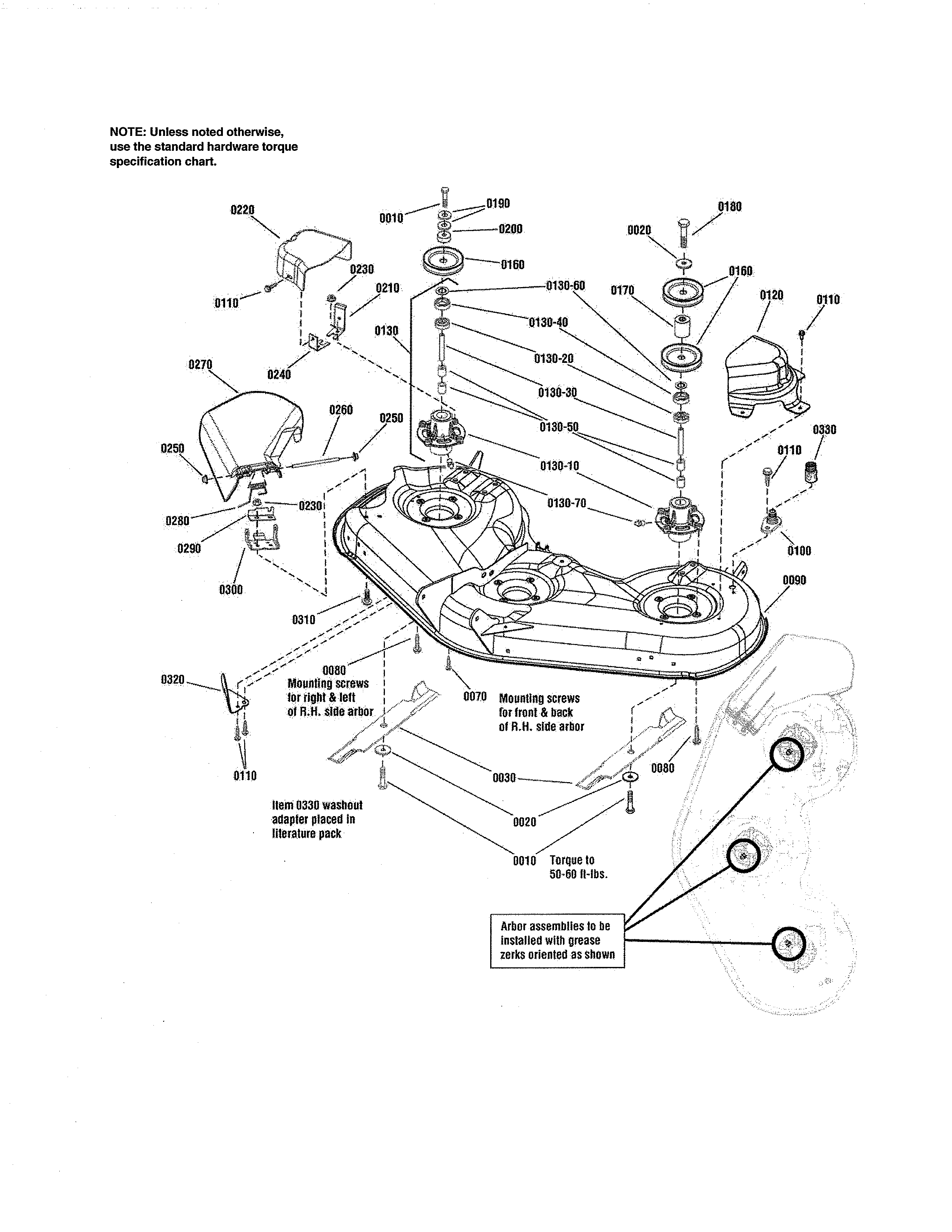 Craftsman 107250050 46" deck-housing/arbors/blades diagram