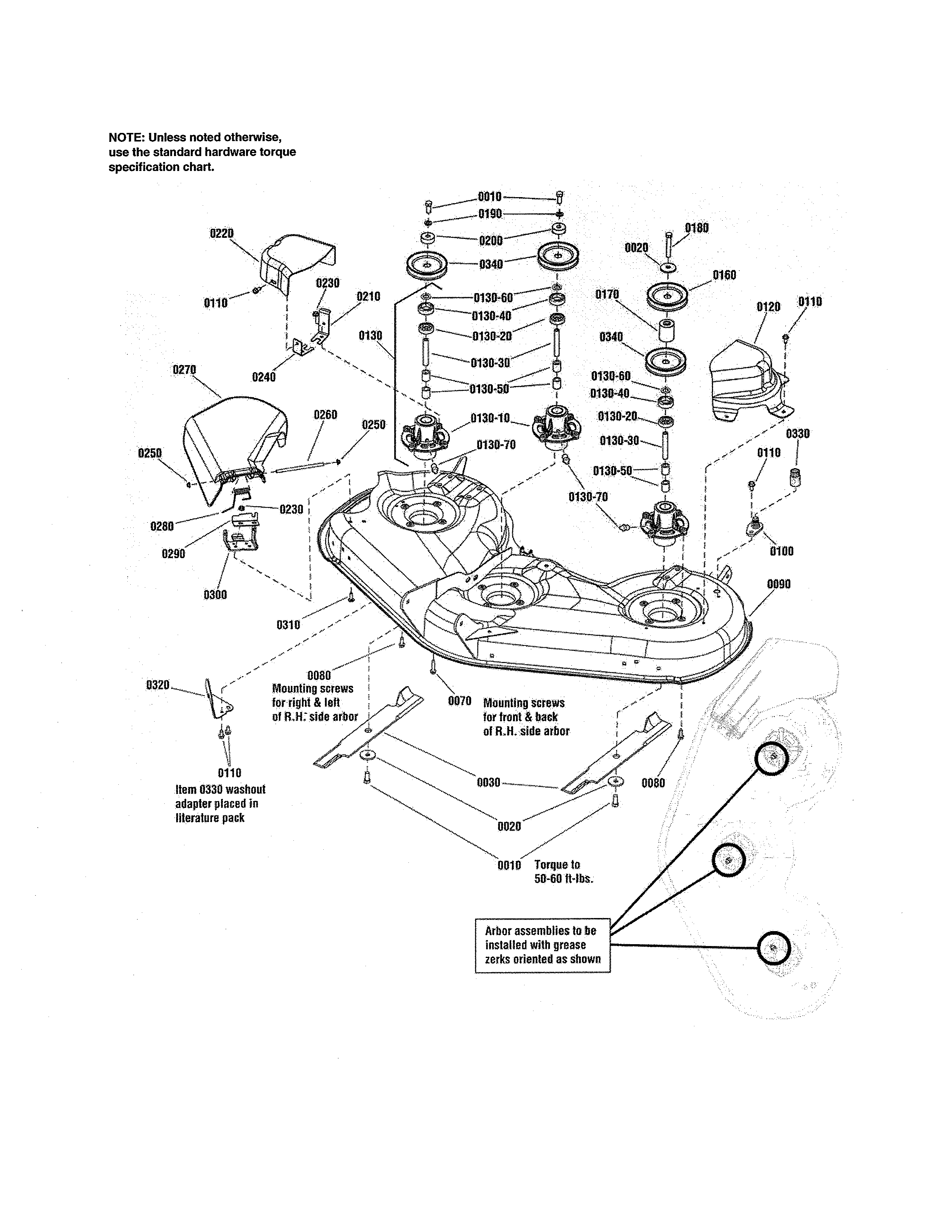 Craftsman 107250060 52" deck - housing/arbors/blades diagram