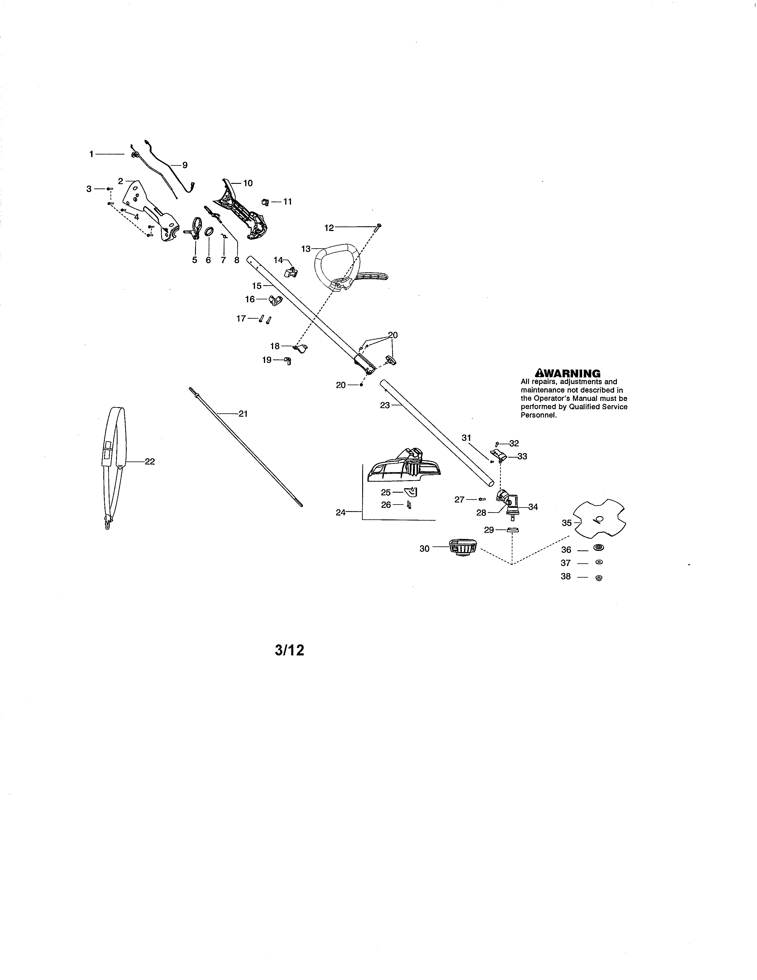 McCulloch B28PS shaft/handle/shield diagram