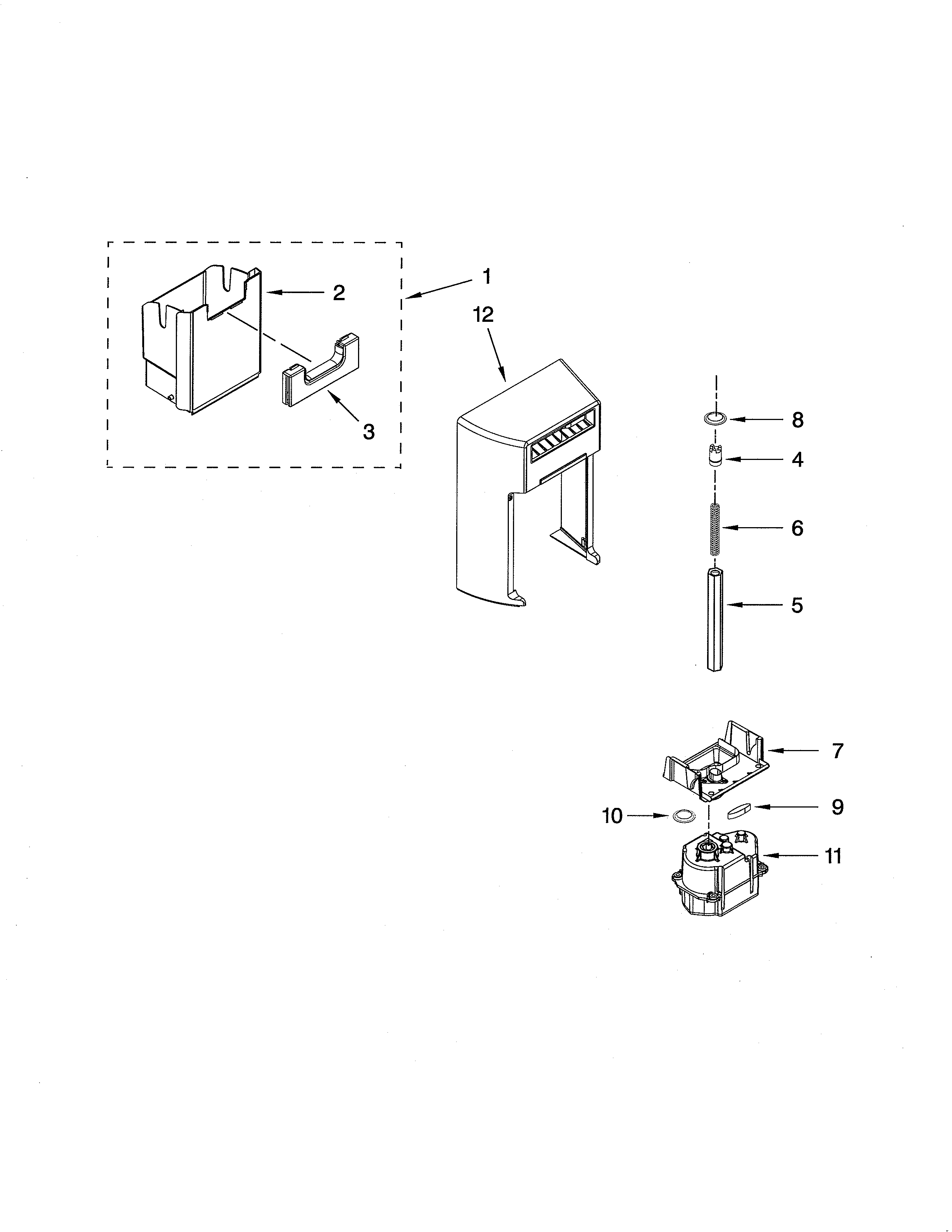Whirlpool GSC25C4EYY02 motor & ice container diagram