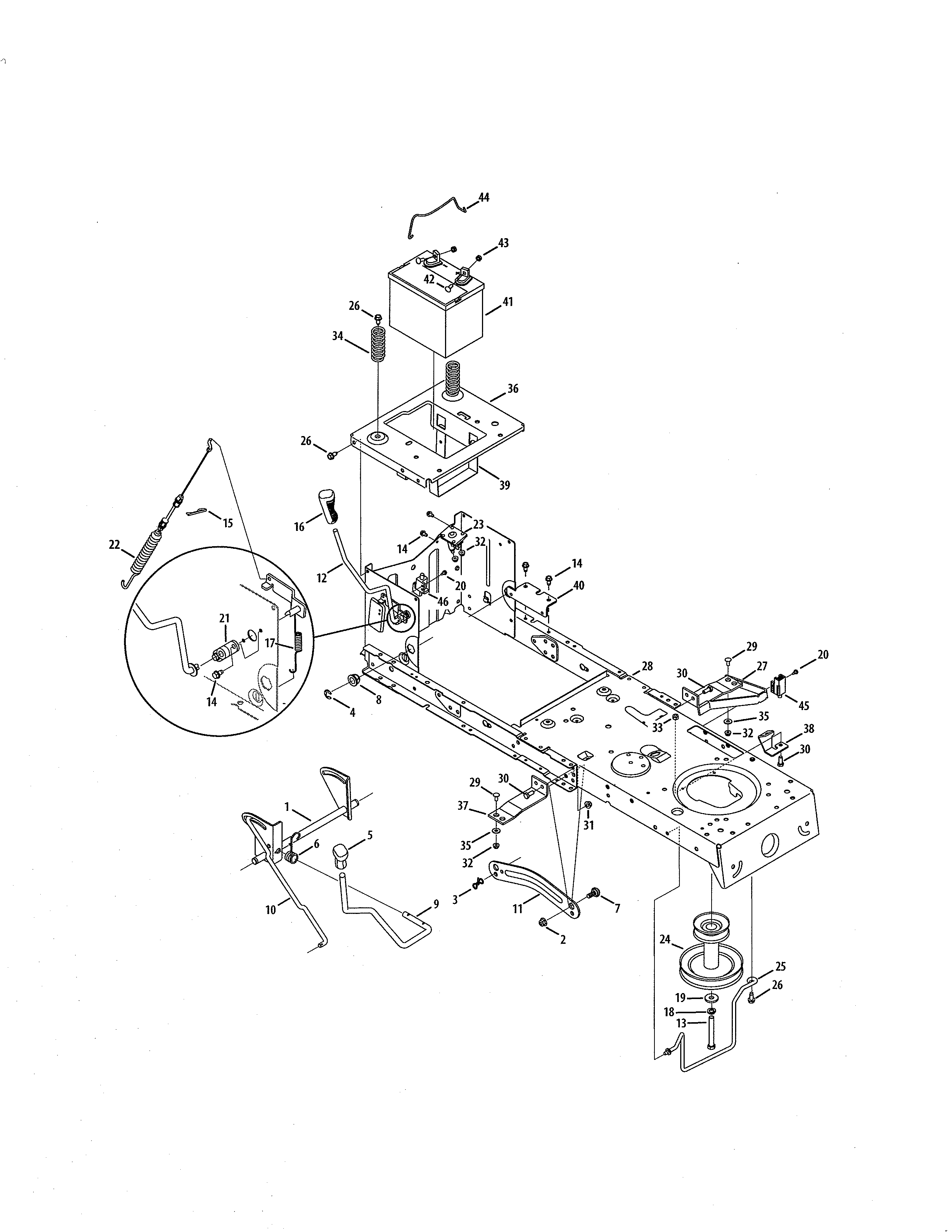 MTD 13AL79SS099 battery/frame diagram