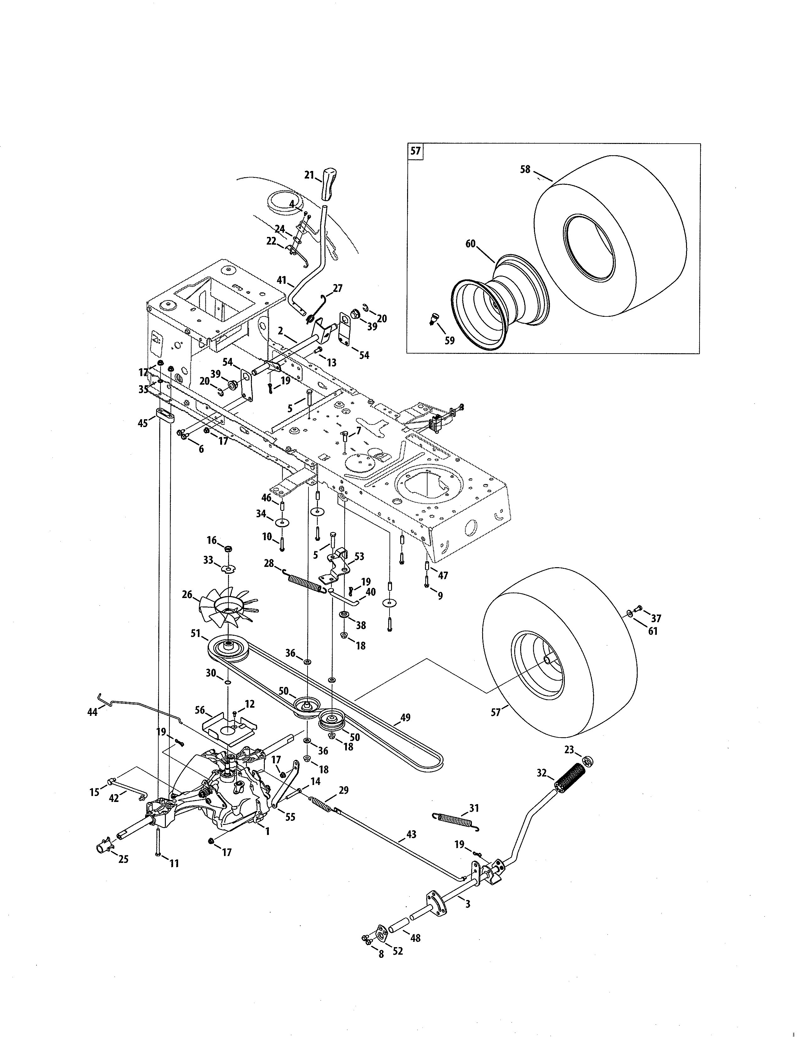 MTD 13AL79SS099 transmission/wheel assembly diagram