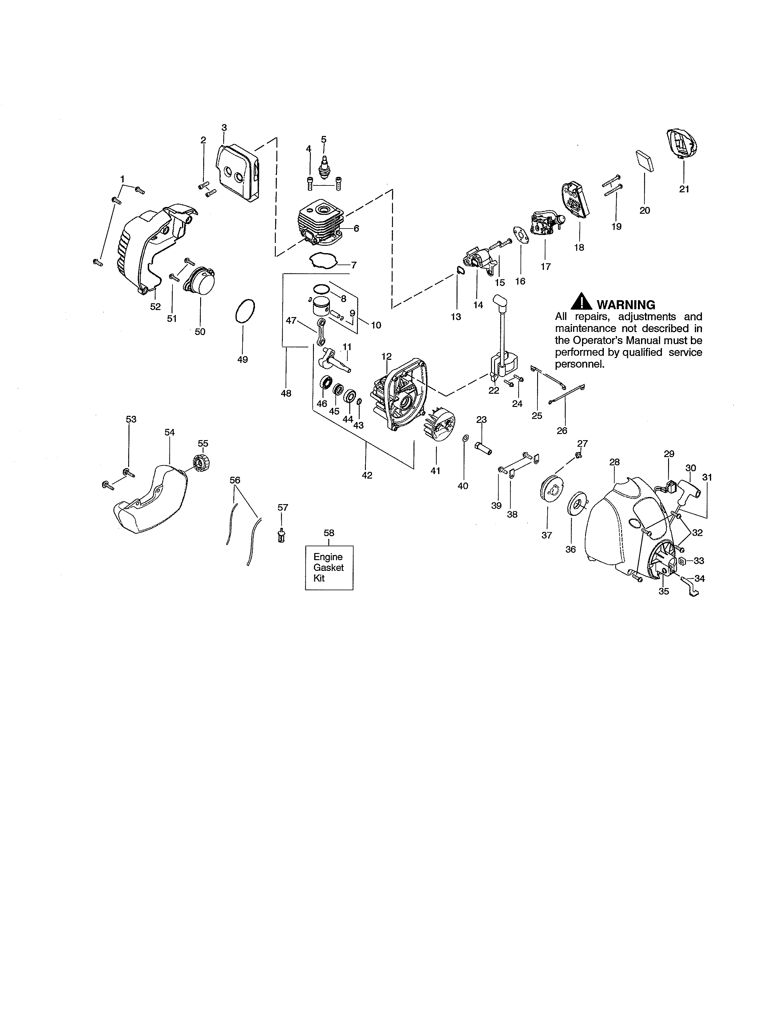 Weed Eater FX26SCE TYPE 2 cylinder/fuel tank/crankcase diagram