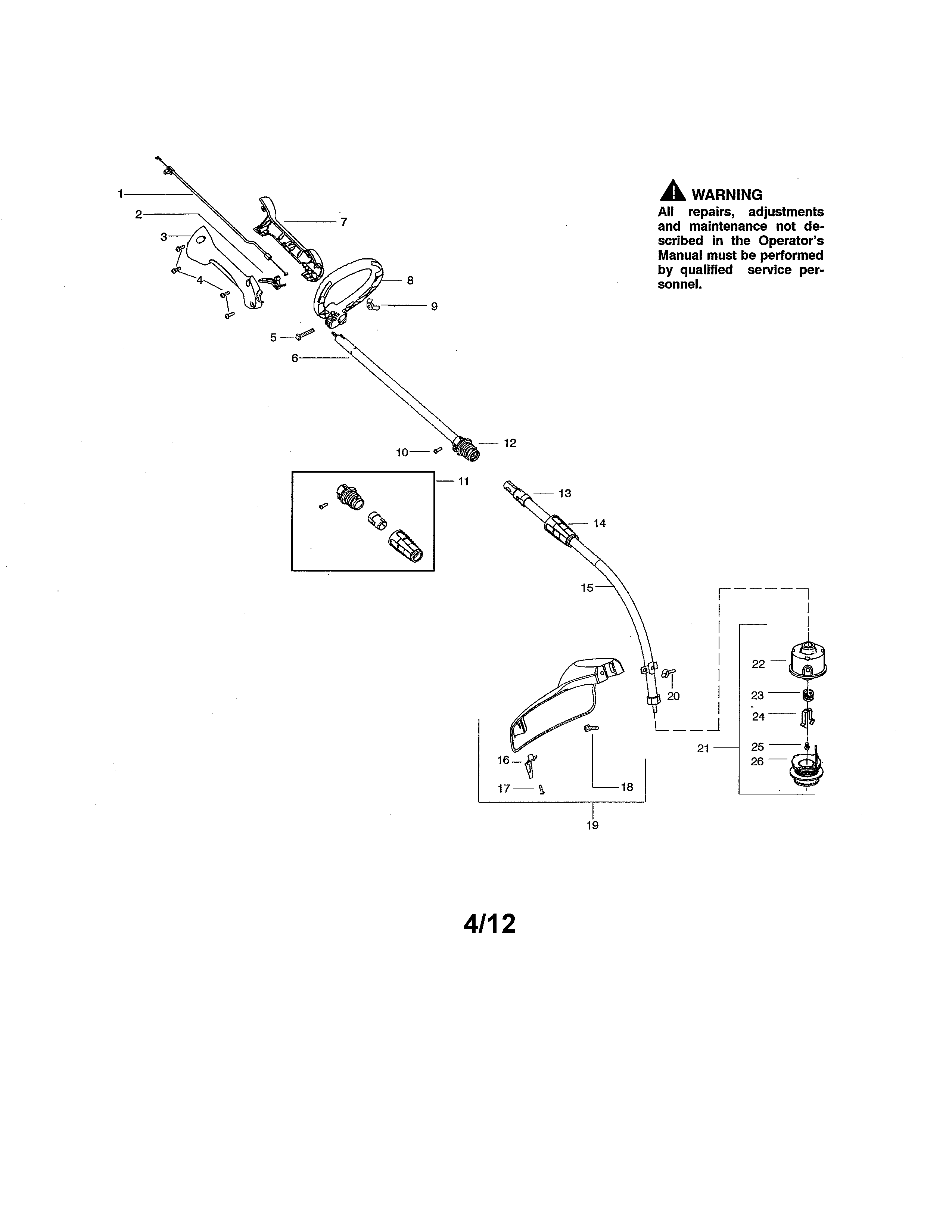 Weed Eater FL25C TYPE 2 handle/shield/drive shaft diagram