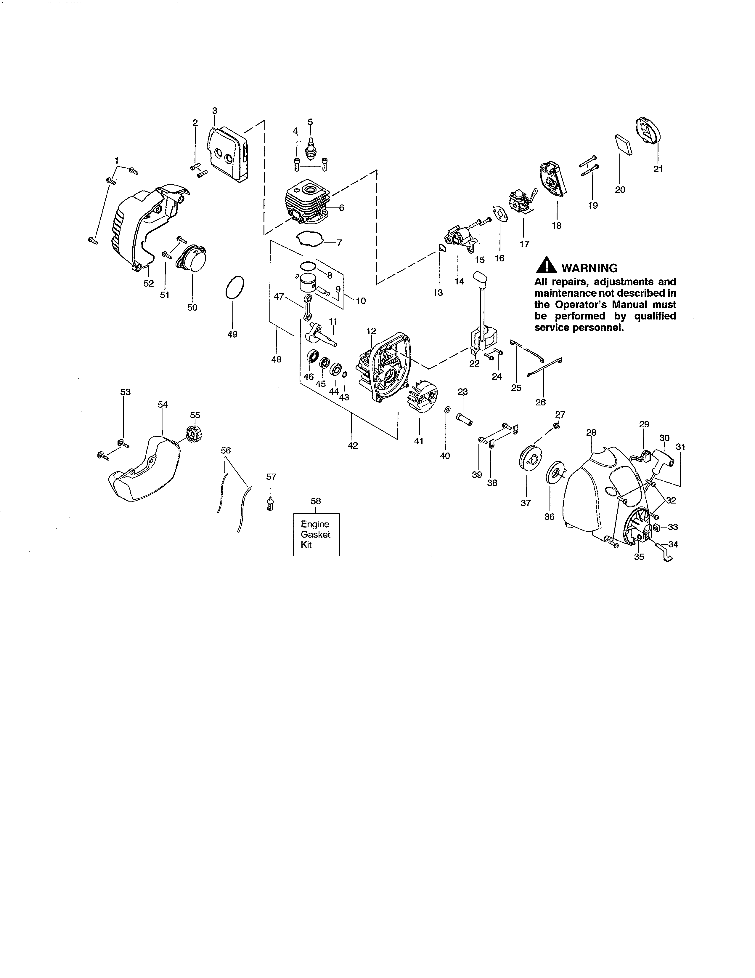 Weed Eater FL25C TYPE 2 cylinder/crankcase/fuel tank diagram