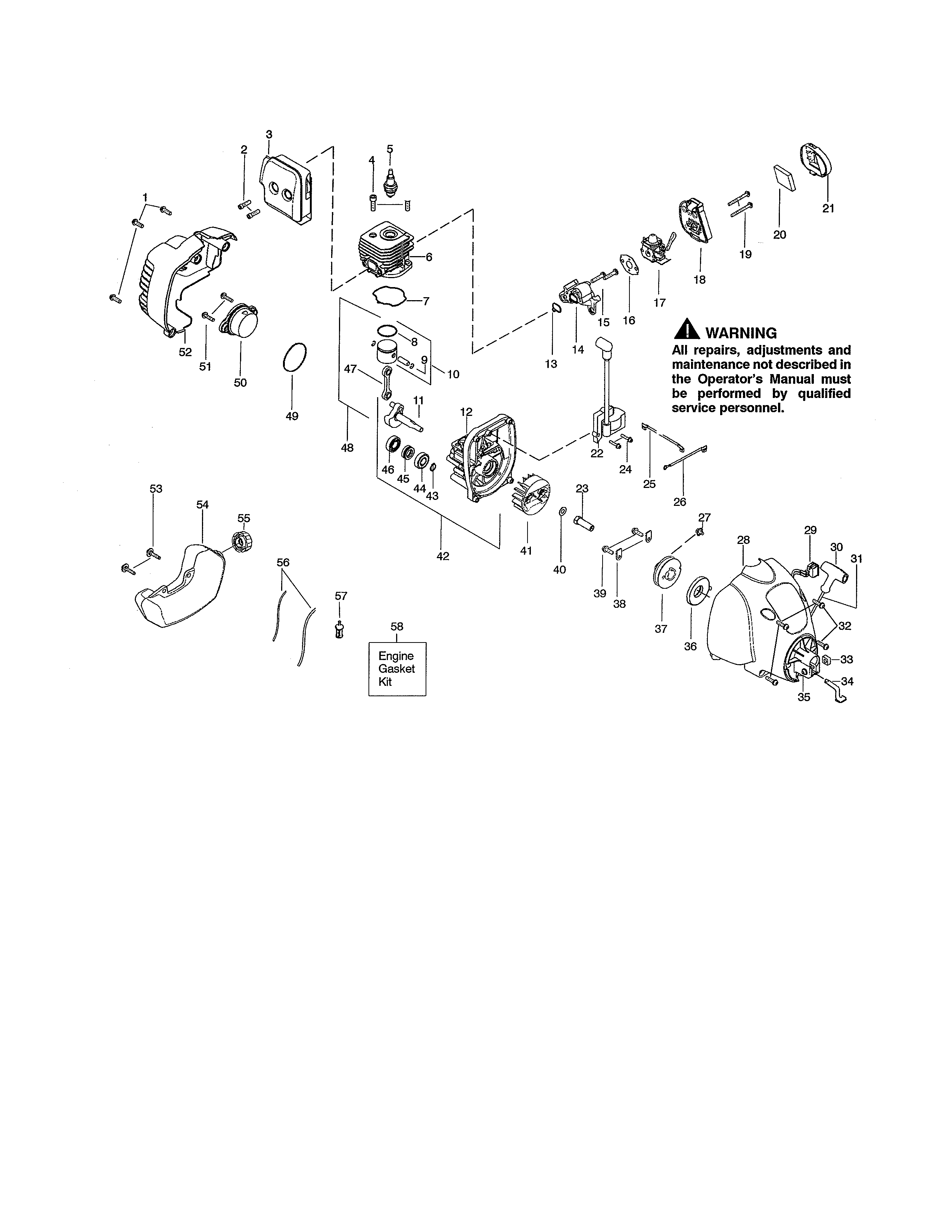 Weed Eater FL26C TYPE 1 cylinder/fuel tank/crankcase diagram