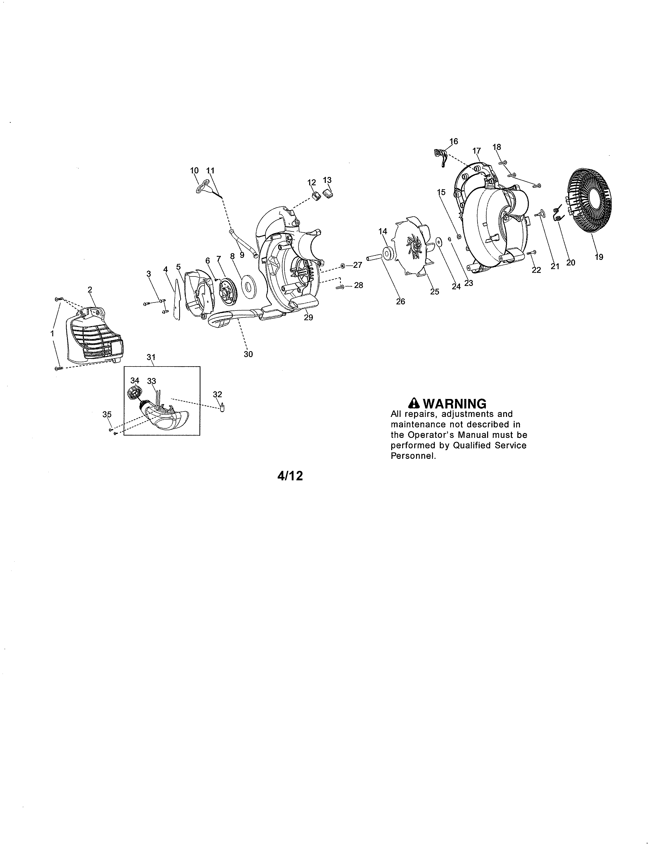 Weed Eater VS2000BV TYPE 4 scroll/impeller/handle diagram