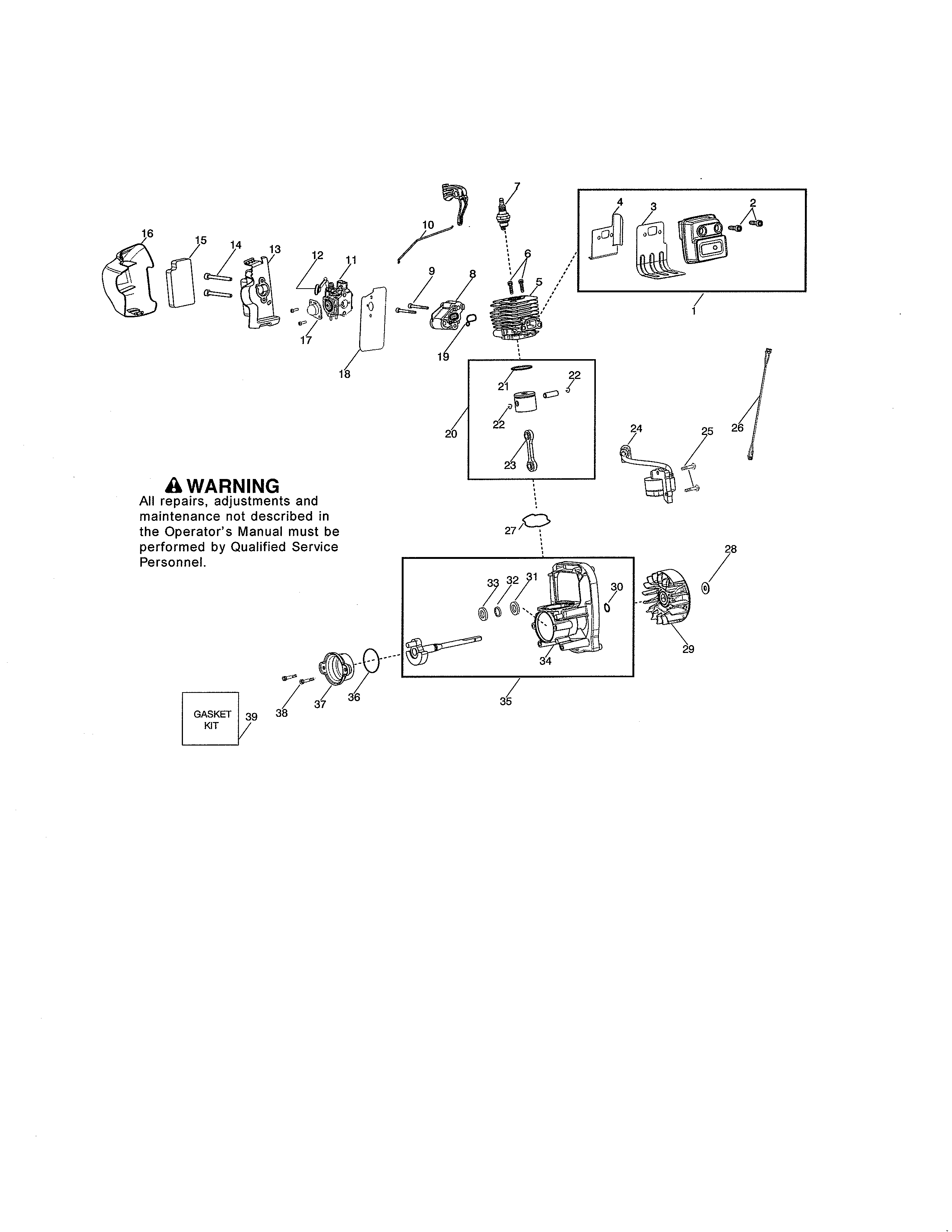 Weed Eater VS2000BV TYPE 4 cylinder/muffler/crankcase diagram