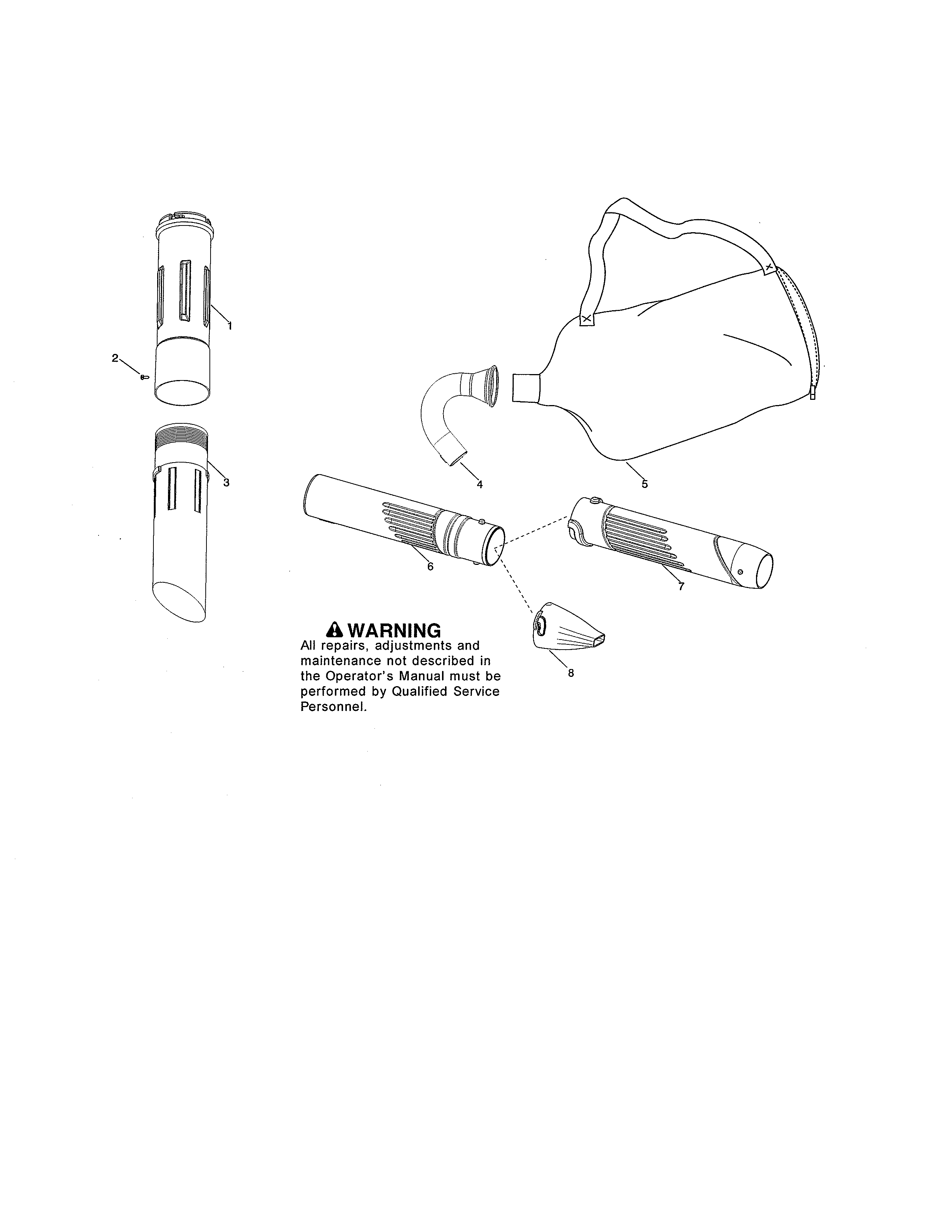 Poulan P325 (ROW) TYPE 3 vac tubes & bag diagram