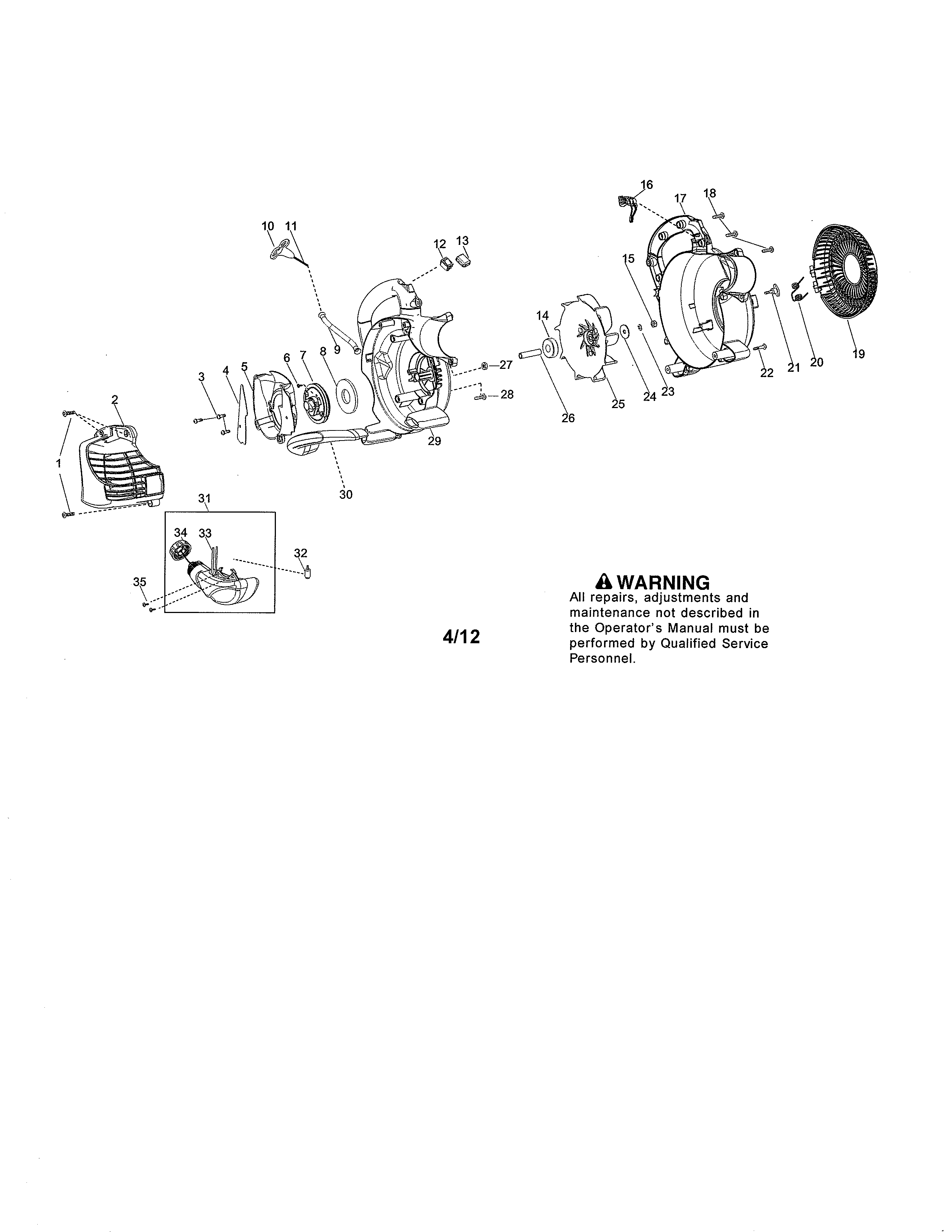 McCulloch MC200VS TYPE 1 scroll/impeller/handle diagram