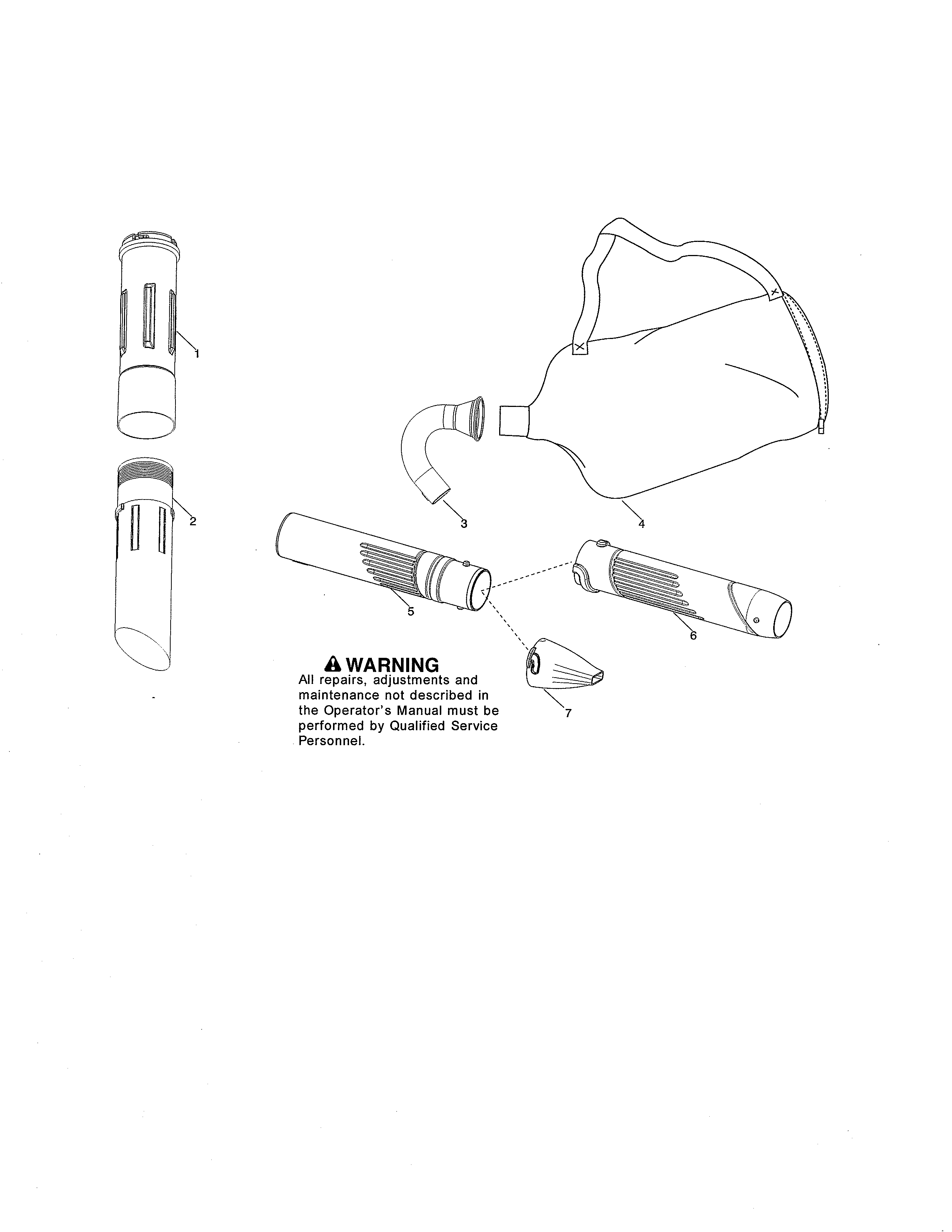 McCulloch MC200VS TYPE 1 vac tubes & bag diagram