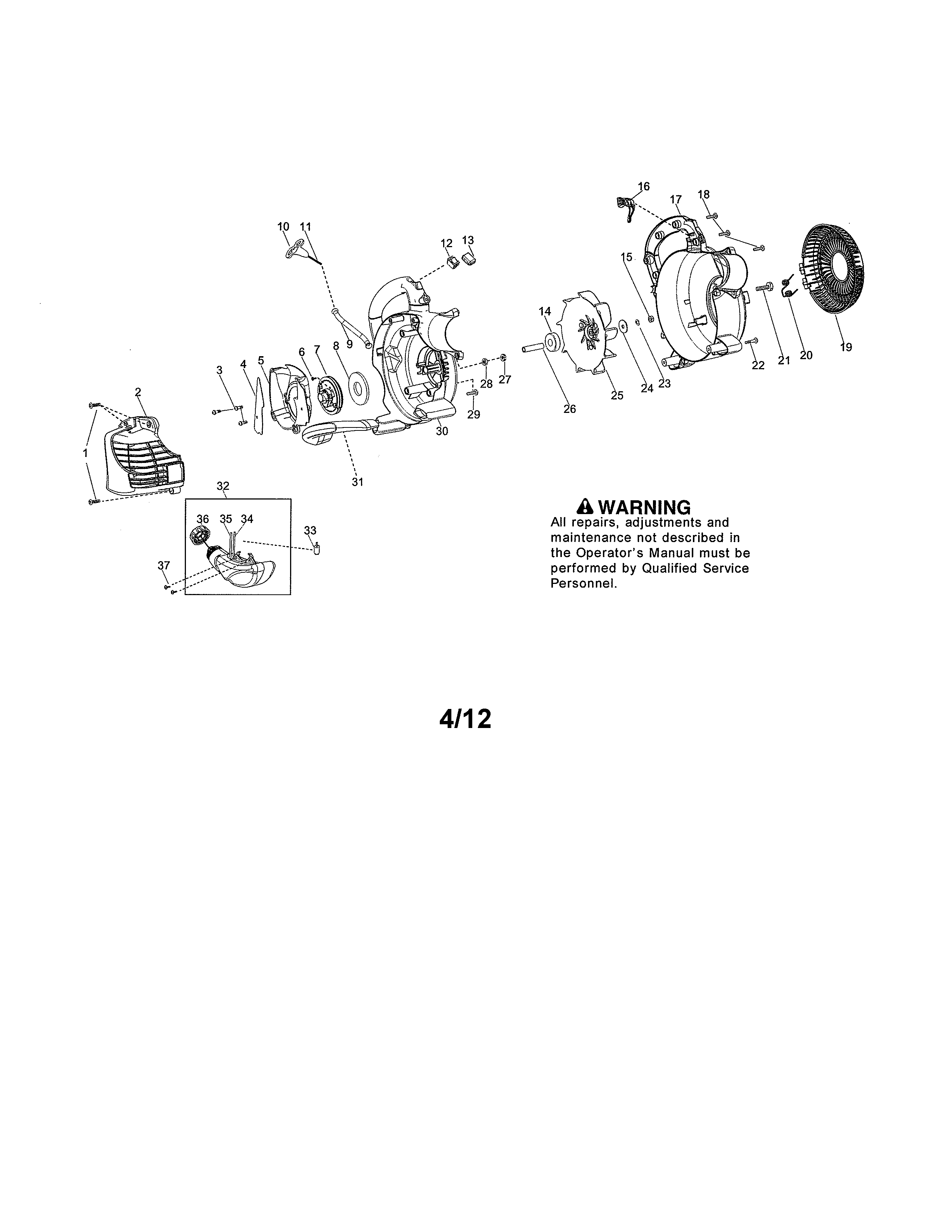 McCulloch M320 TYPE 2 scroll/impeller/handle diagram