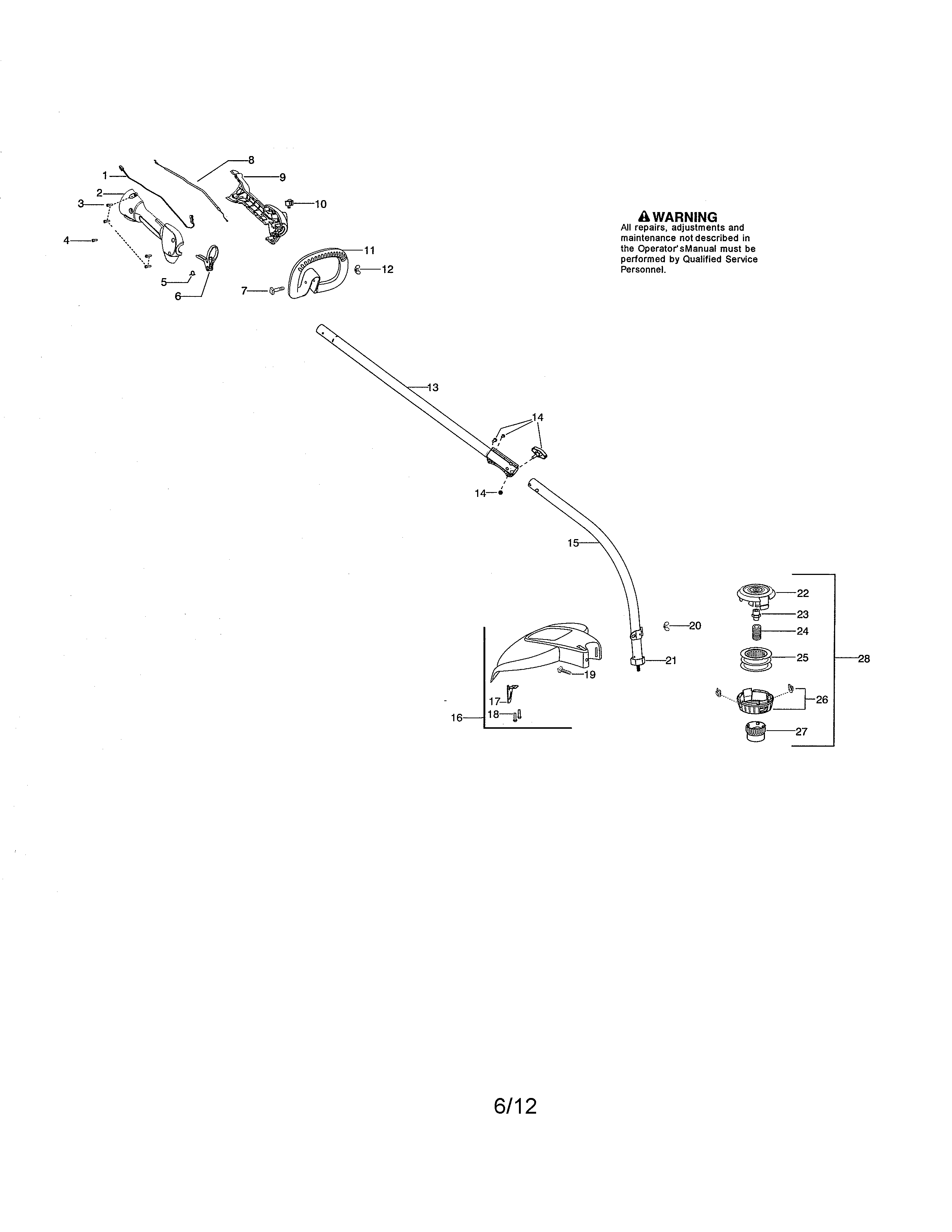 Poulan PPB330 TYPE 3 drive shaft/shield/handle diagram