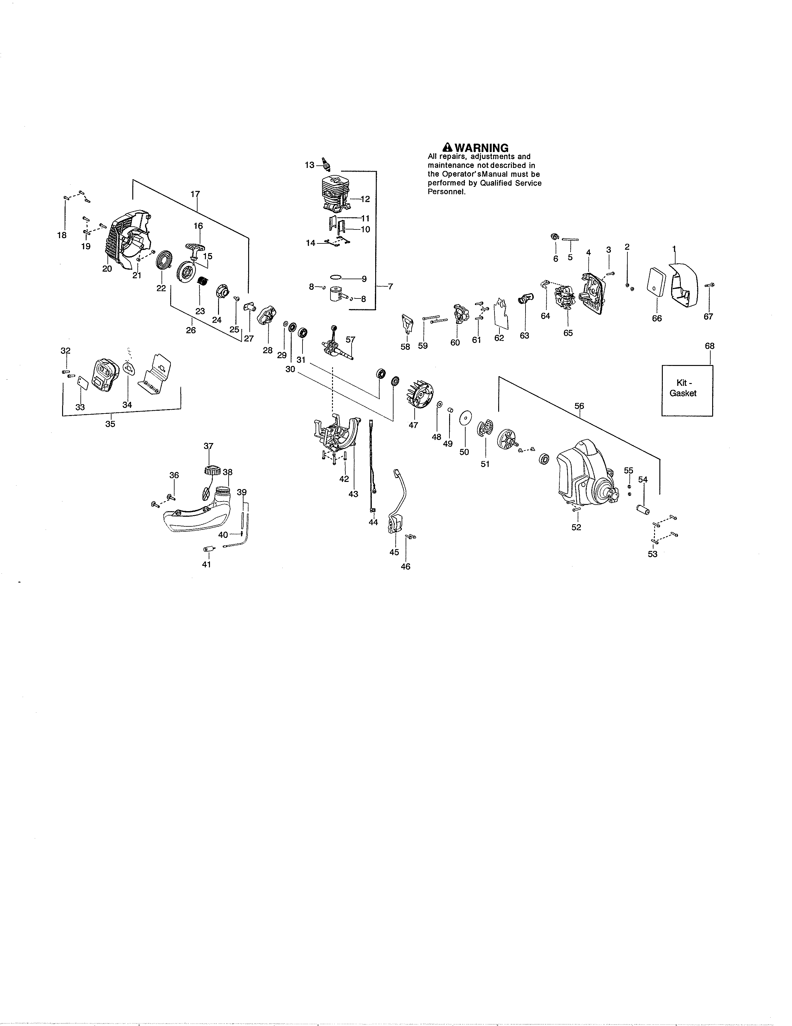 Poulan PPB330 TYPE 3 cylinder/crankshaft/fuel tank diagram