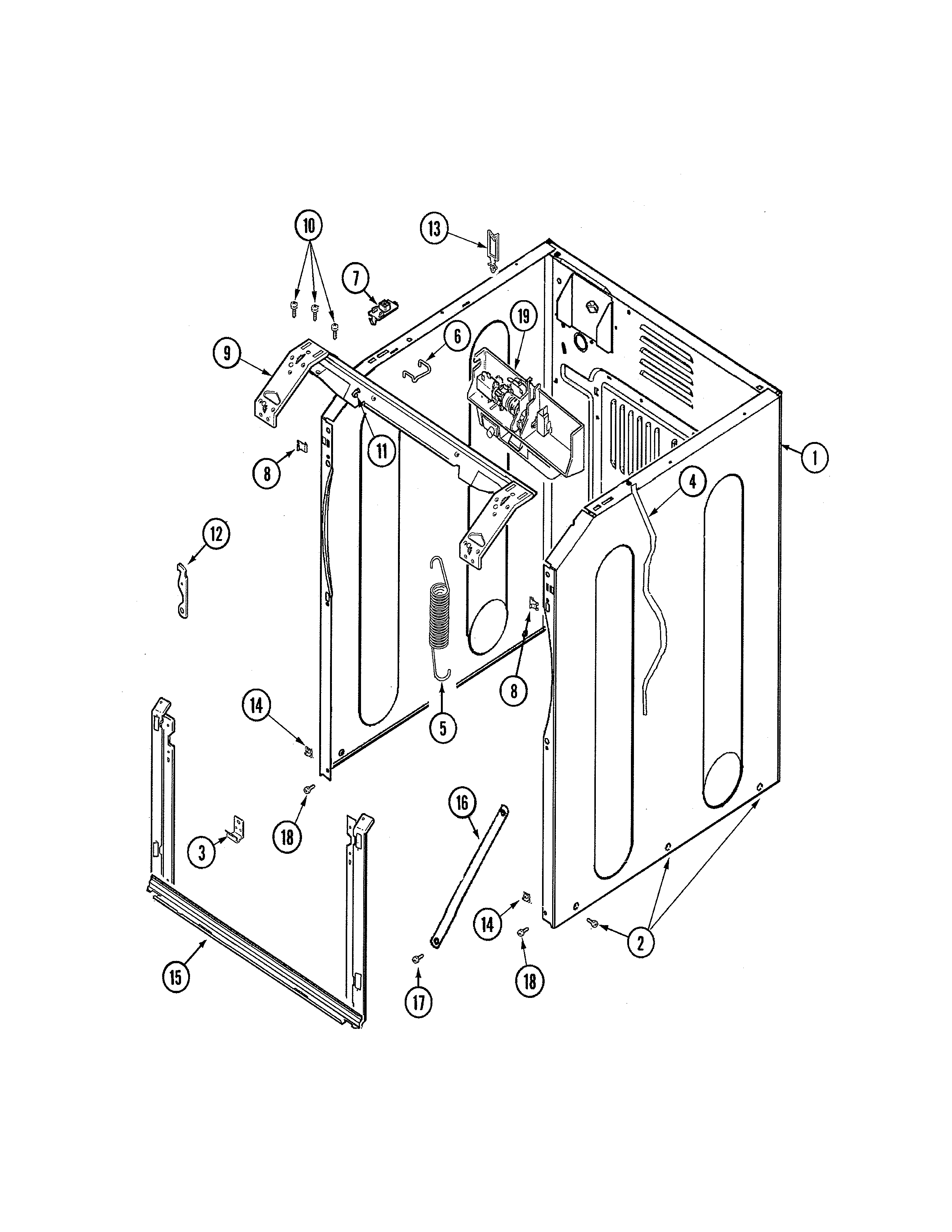 Maytag MAH21PDDWW cabinet - front diagram