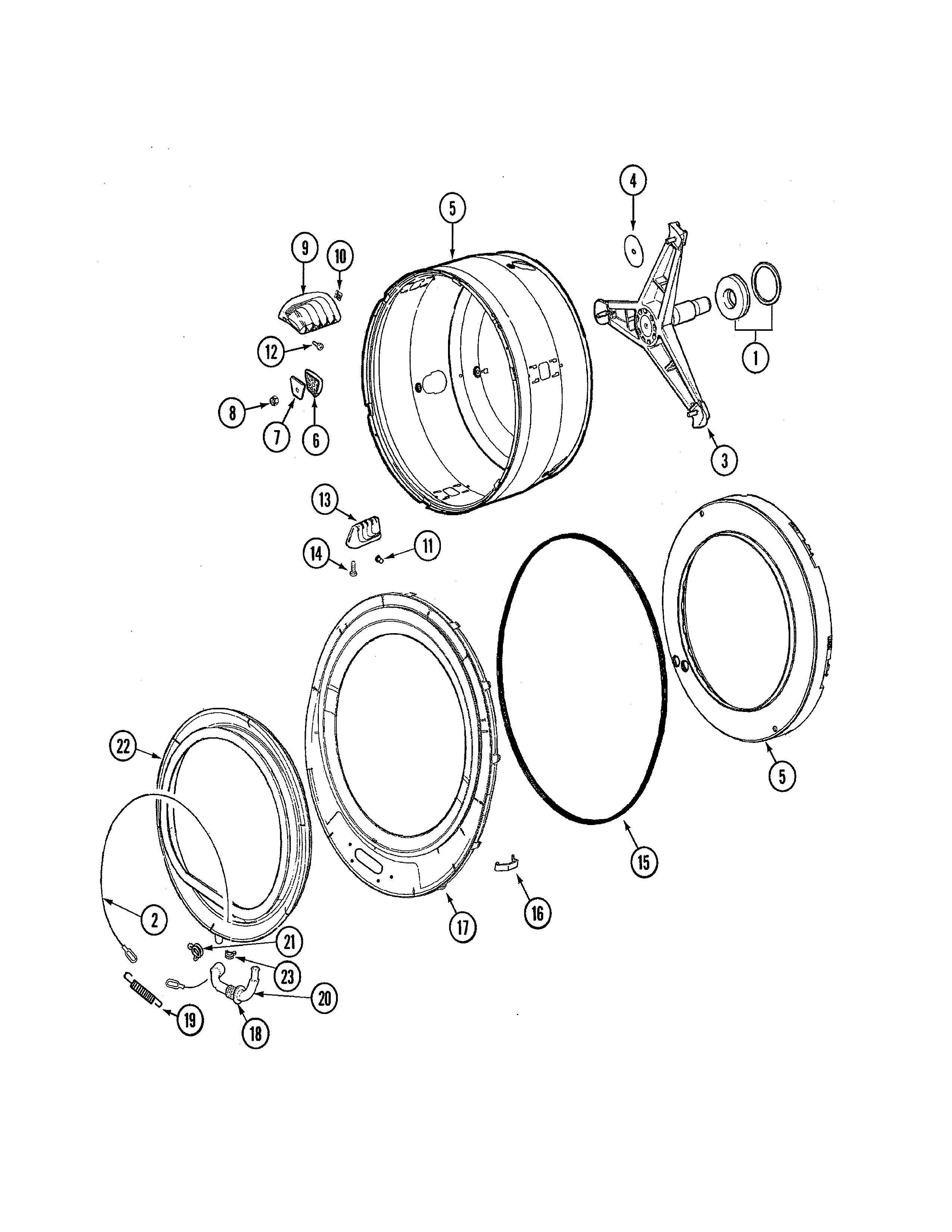 Maytag MAH21PDDWW spinner & outer tub cover diagram