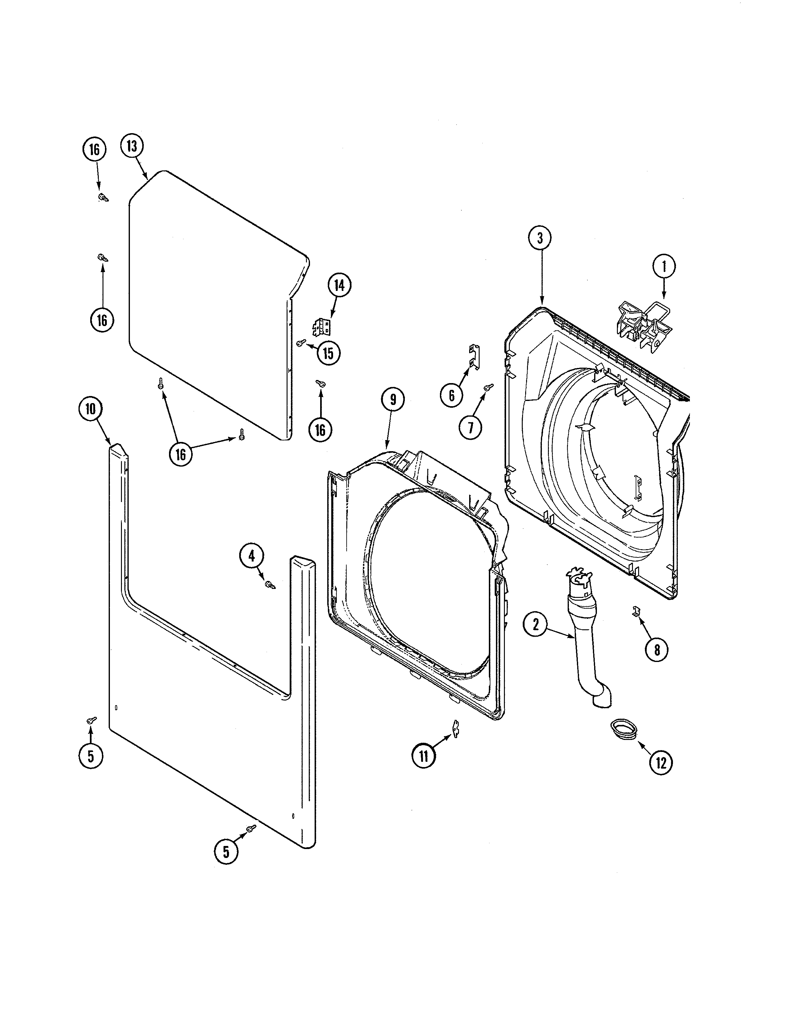 Maytag MAH21PDDWW door/shroud/front panel diagram