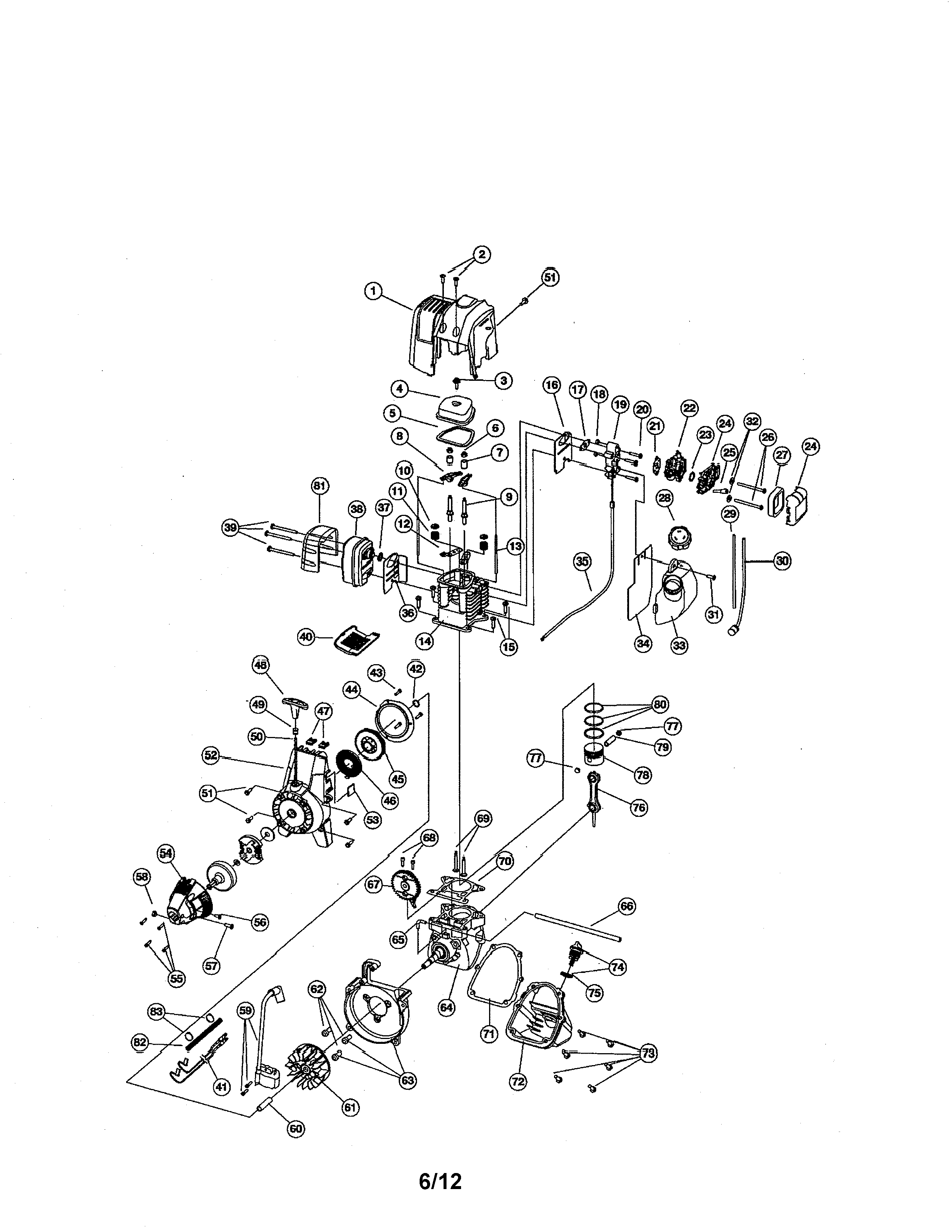 Troybilt 41ADT46C711 cylinder/crankcase/muffler diagram