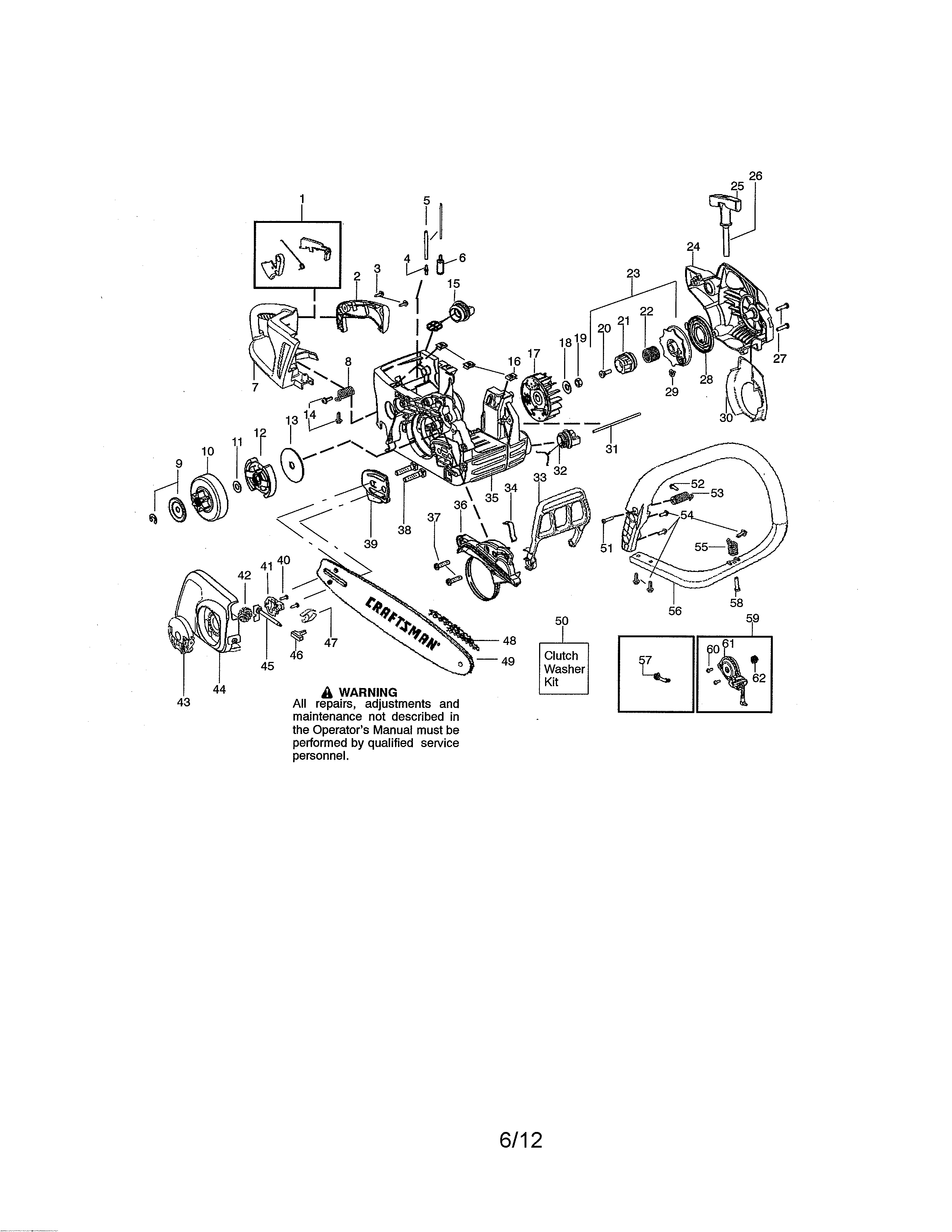 Craftsman 358350992 chassis/bar/handle diagram