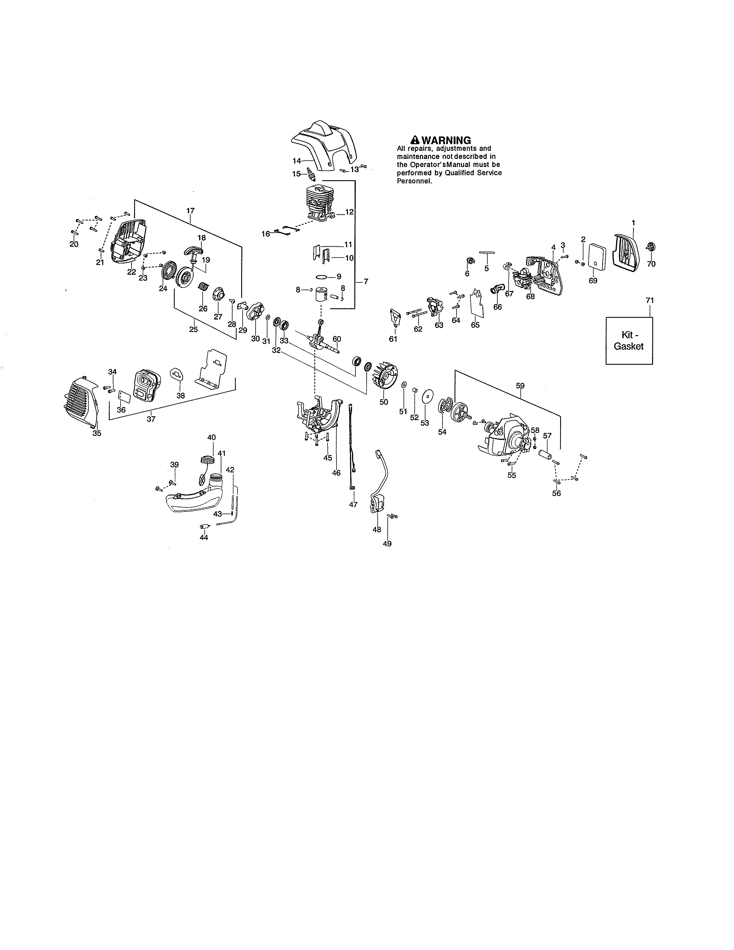 Poulan PP133 TYPE 1 cylinder/fuel tank/muffler diagram