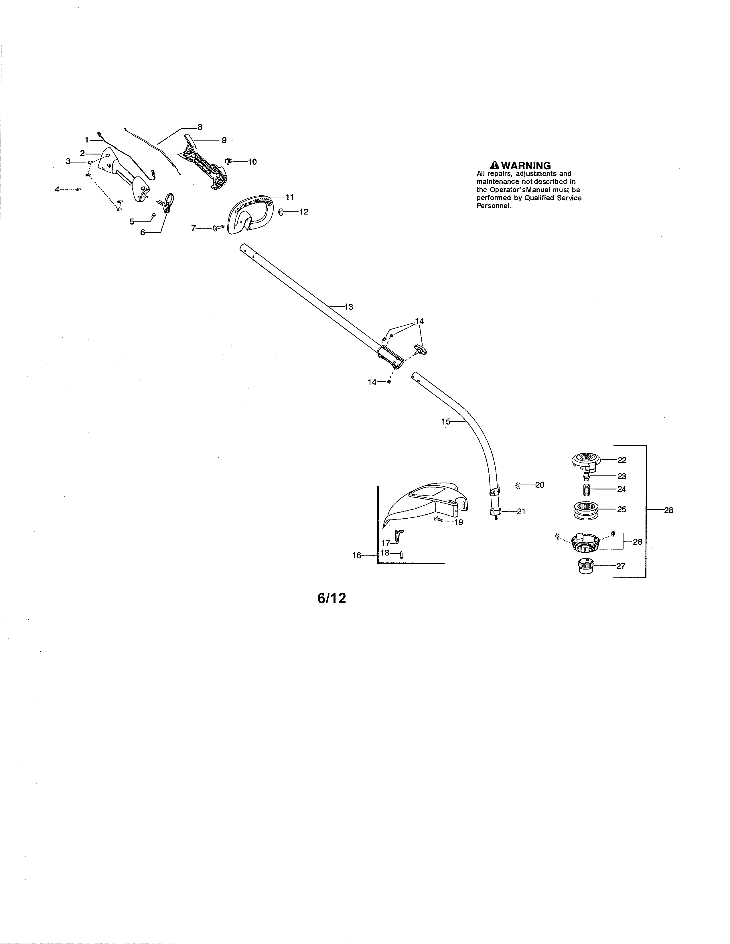Poulan PP033 TYPE 1 drive shaft/handle/shield diagram