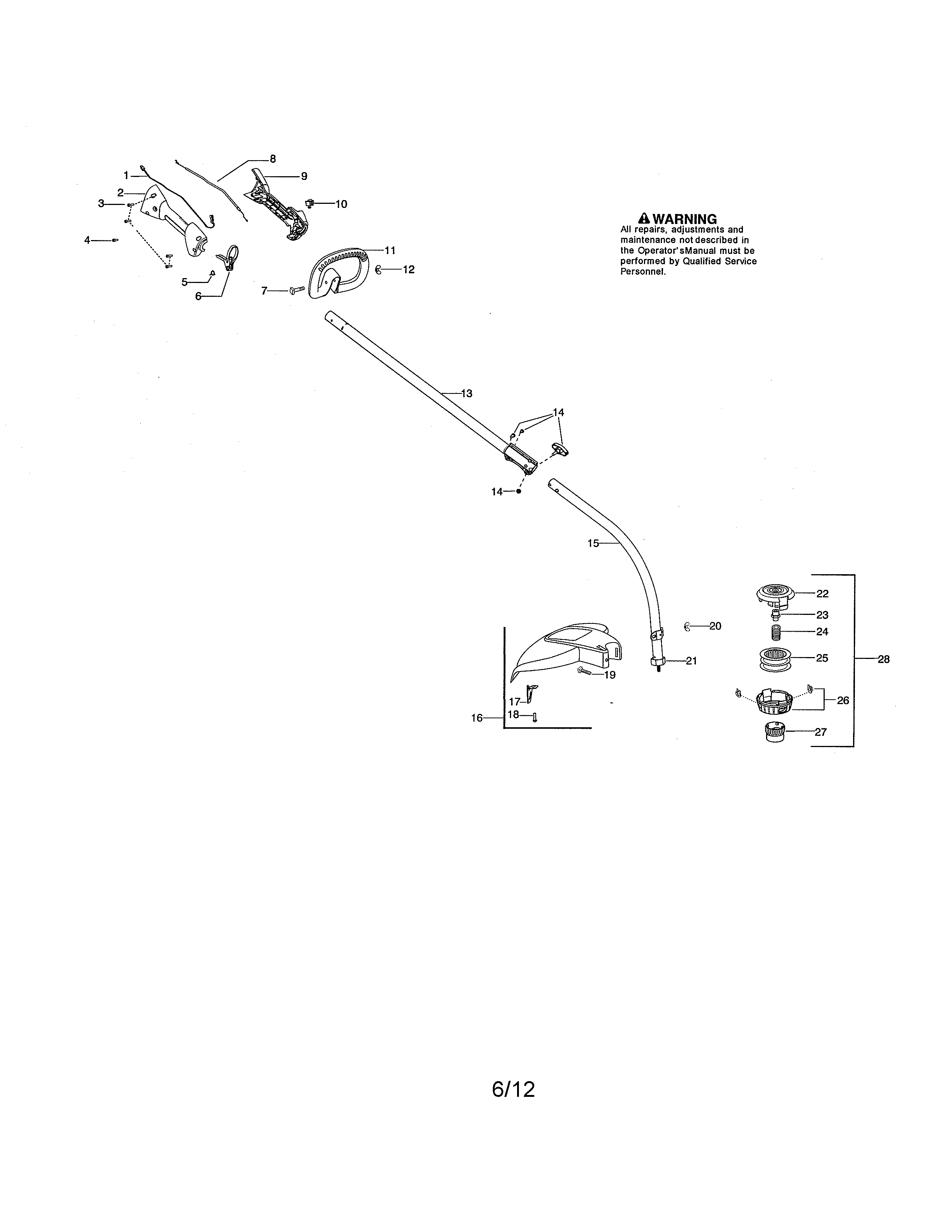 Poulan PP338PT TYPE 2 drive shaft/handle/shield diagram