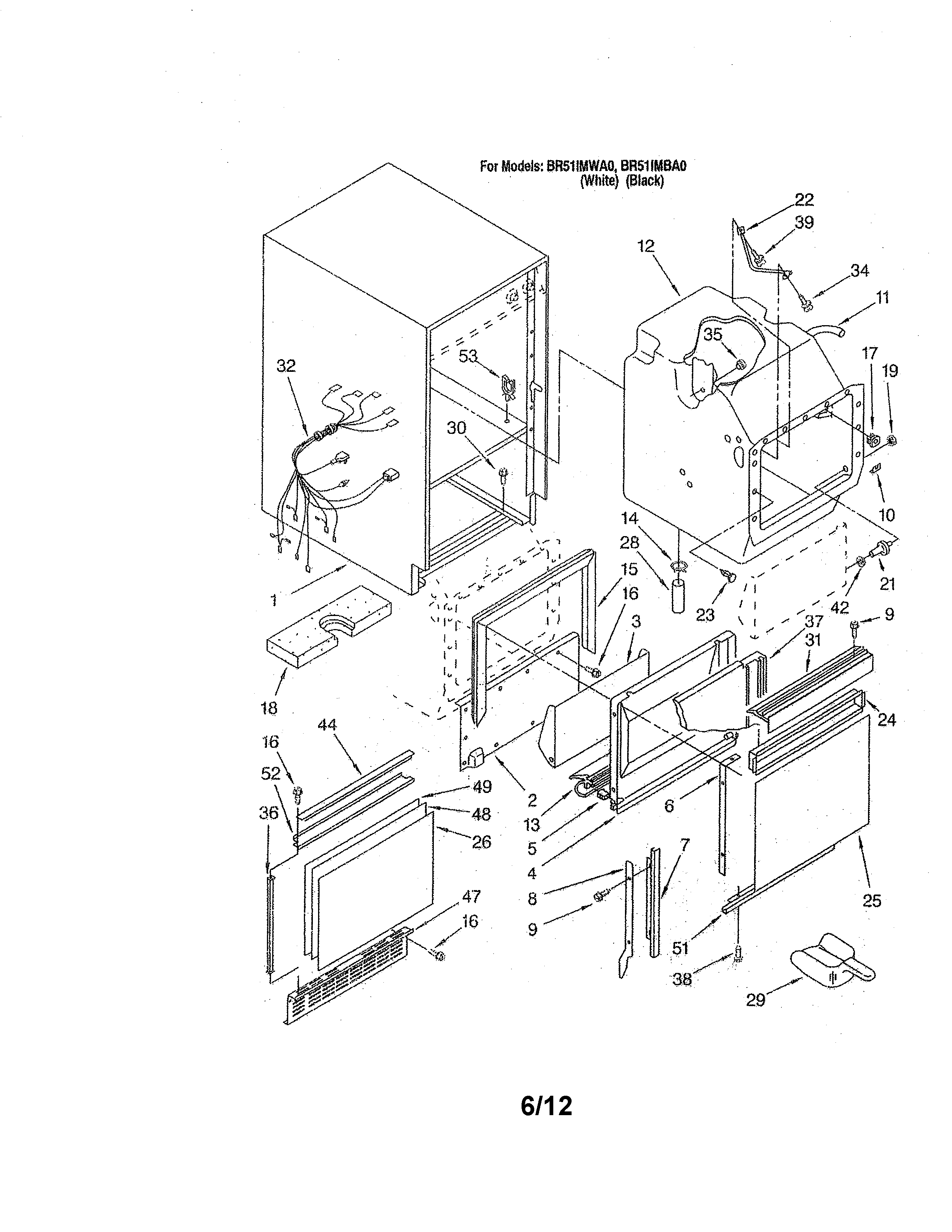 Whirlpool BR51IMBA0 cabinet liner & door diagram
